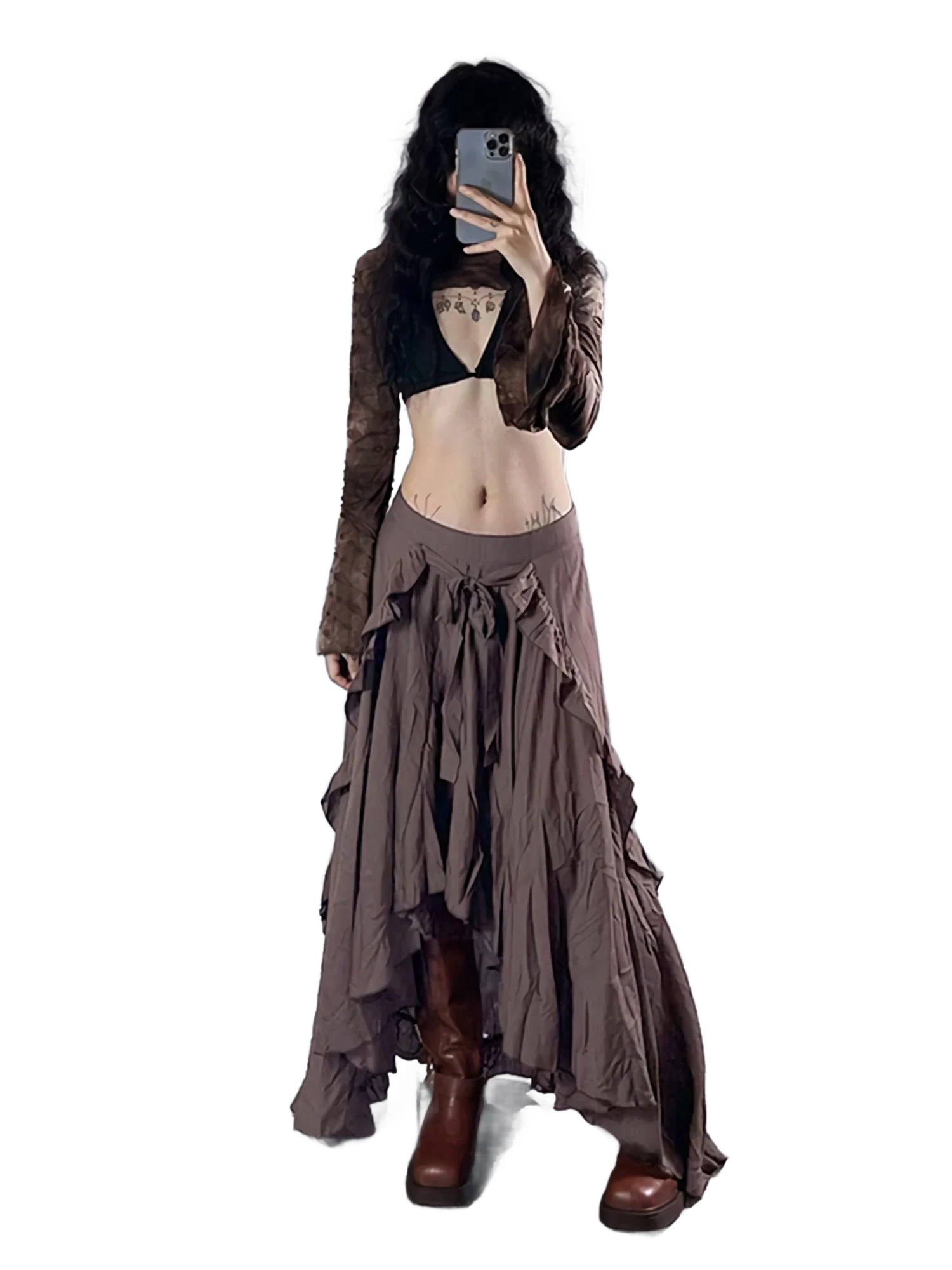 Pastel Earth Tone Cascading Maxi Skirt - Image 4