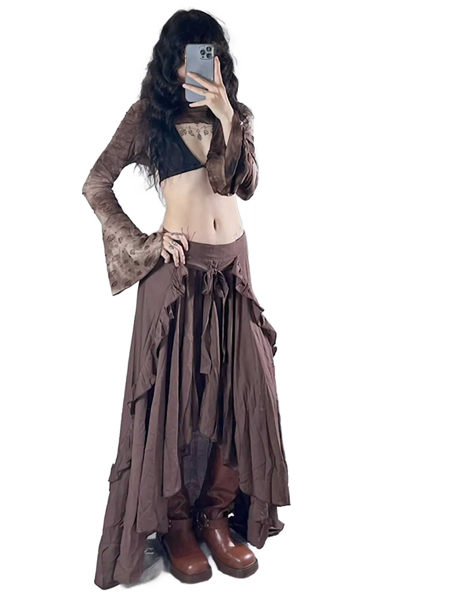 Pastel Earth Tone Cascading Maxi Skirt - Image 5