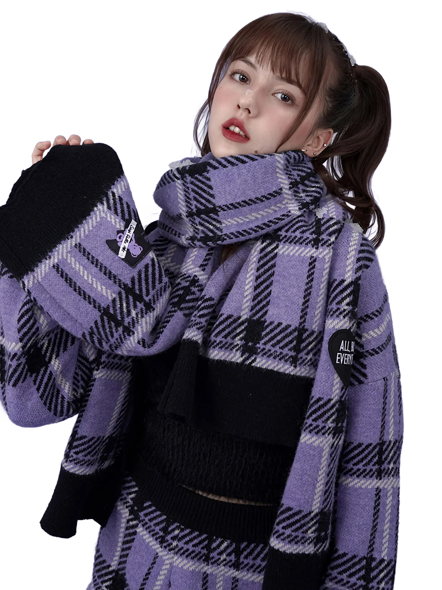 Patched Chunky Plaid Scarf - Image 5
