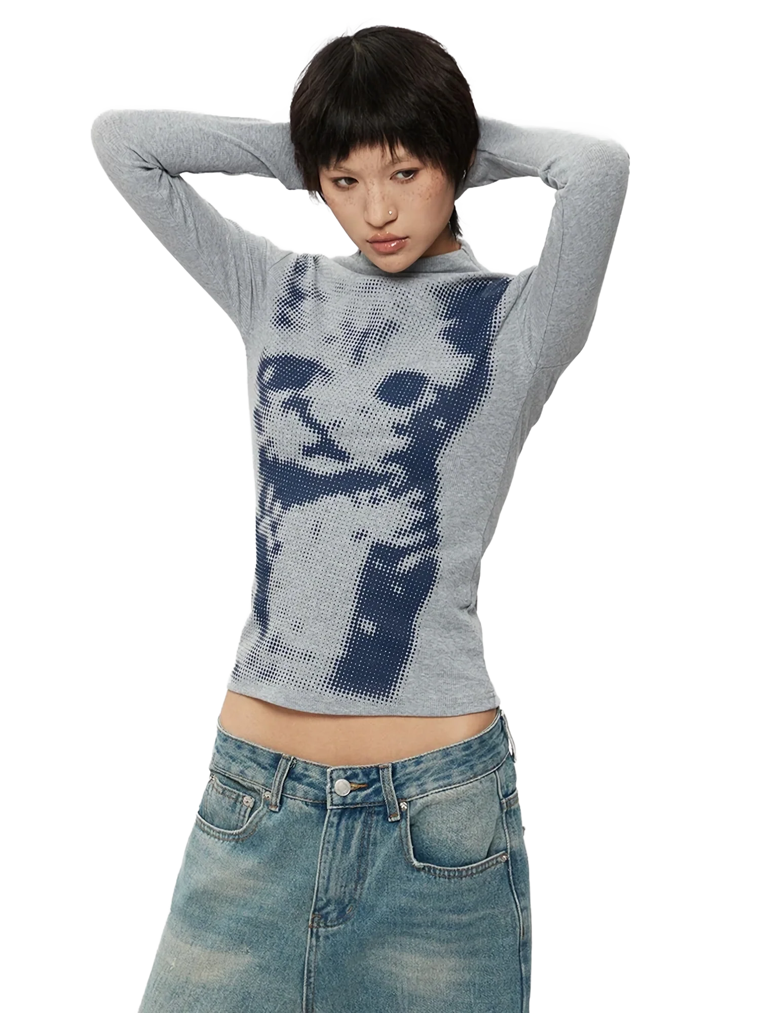 Pixel Kitty High-Neck Long Sleeve Tee - Image 2