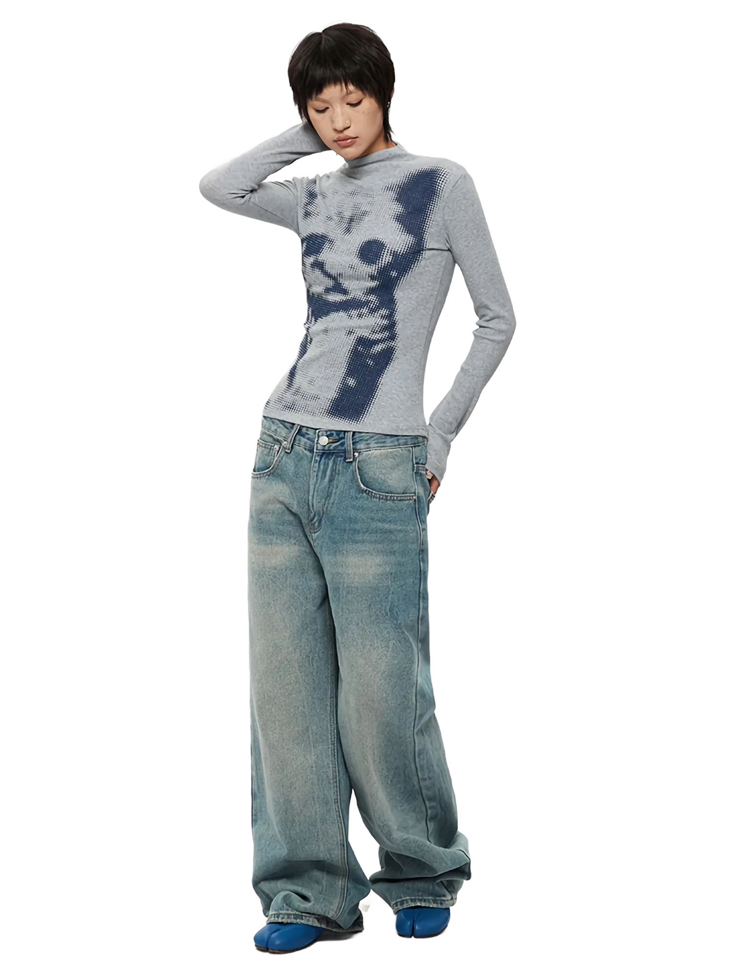 Pixel Kitty High-Neck Long Sleeve Tee - Image 3
