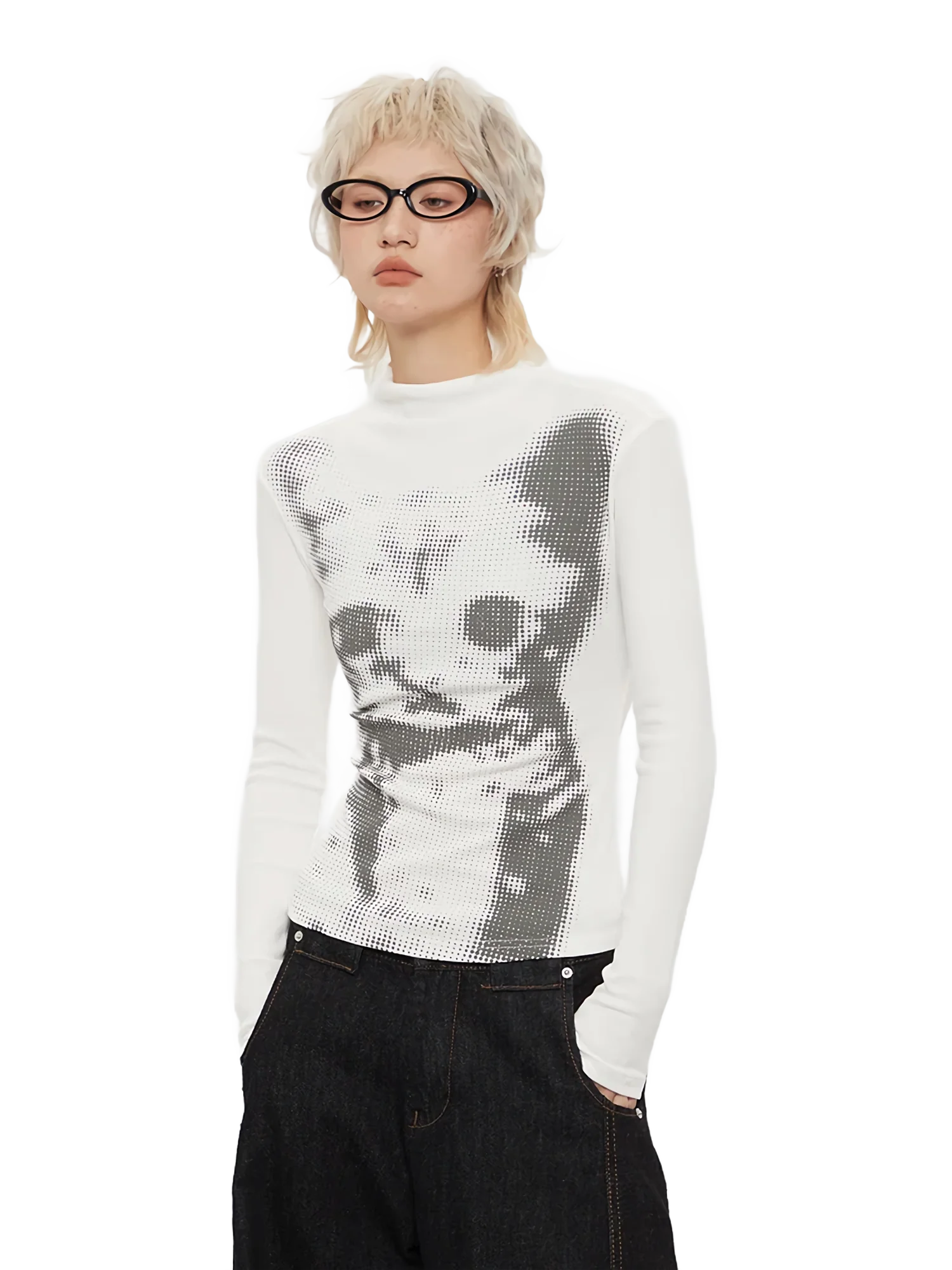 Pixel Kitty High-Neck Long Sleeve Tee - Image 4