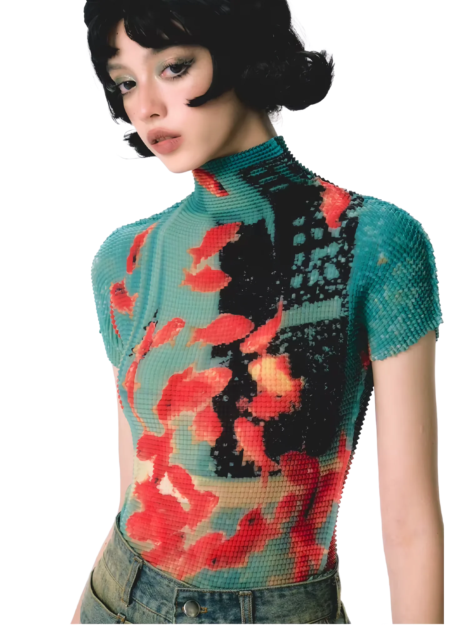 Pixel Koi Textured-Stretch Short Sleeve Tee - Image 2