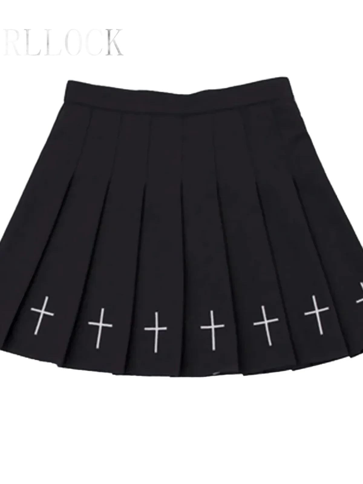 Pleated Skirt with Embroidered Cross Pattern - Image 4