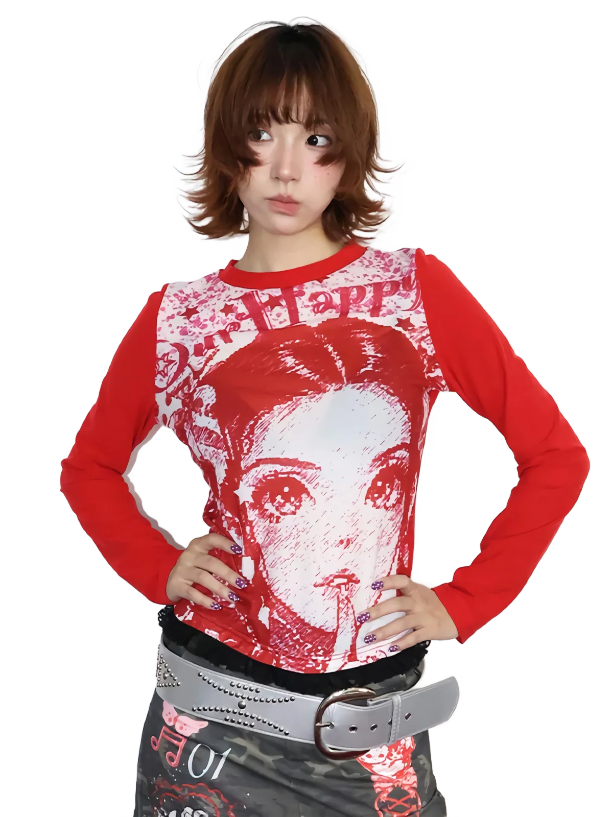 Portrait Print Red Raglan Long Sleeve Tee - Image 3