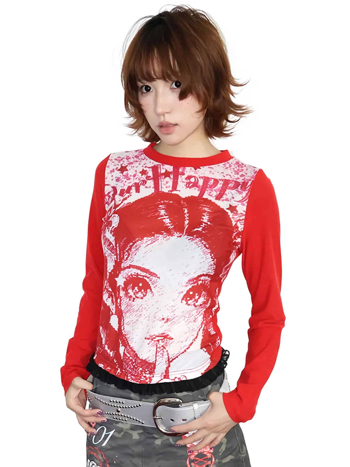 Portrait Print Red Raglan Long Sleeve Tee - Image 5