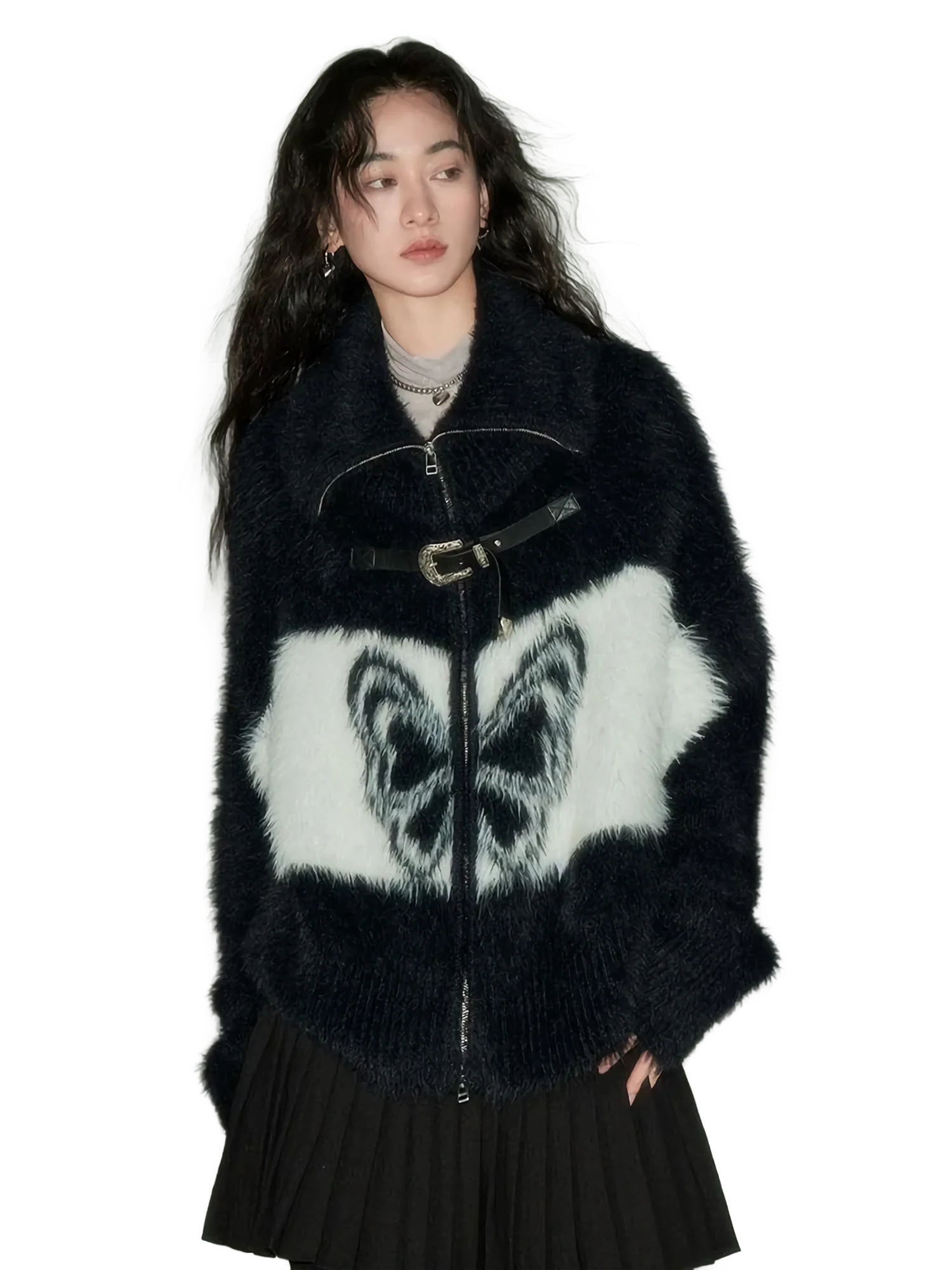 'Psykhe' Knit Cardigan with Buckle Strap