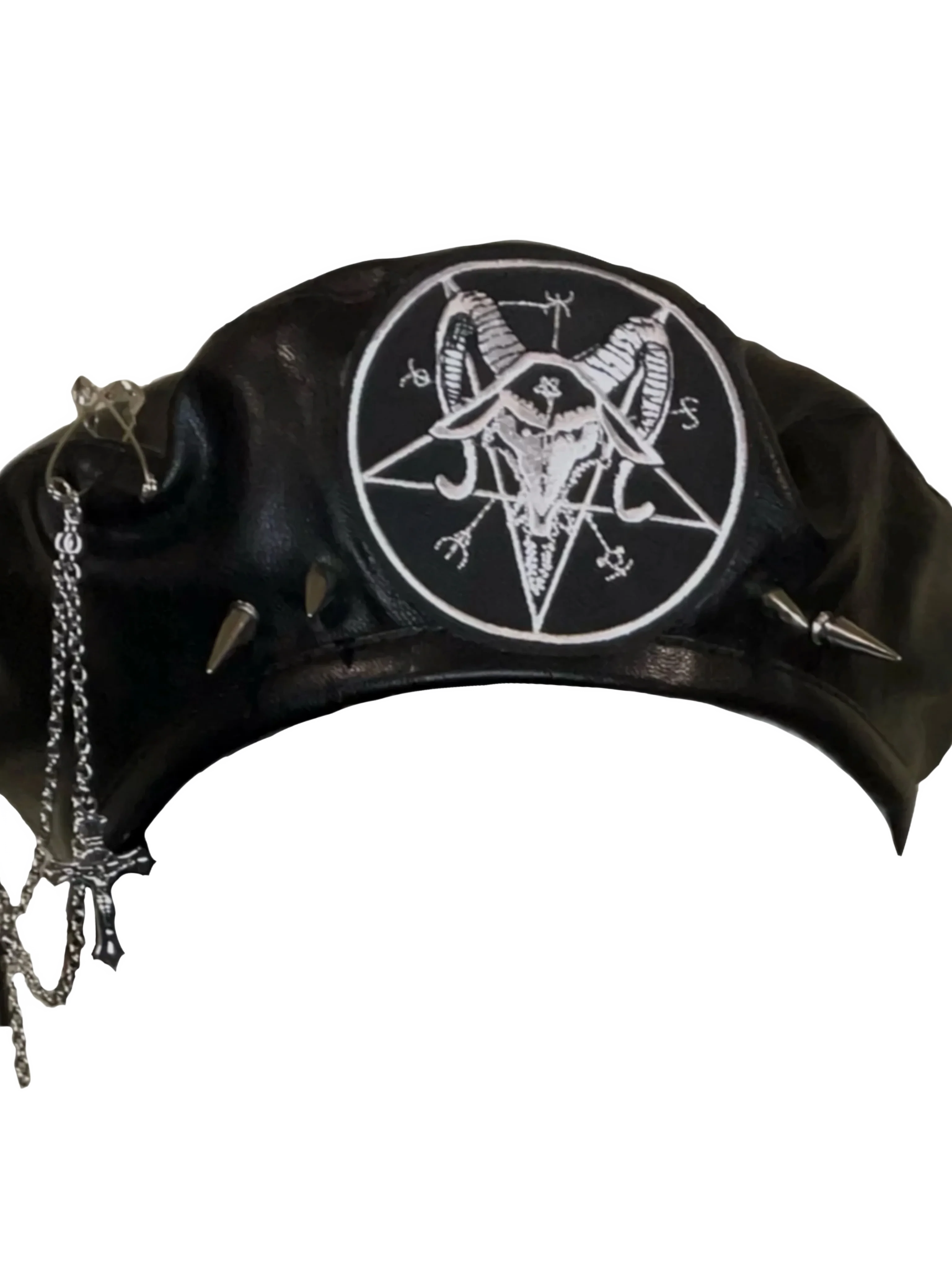 Punk Beret with Metal Chain and Cross Detail - Image 6