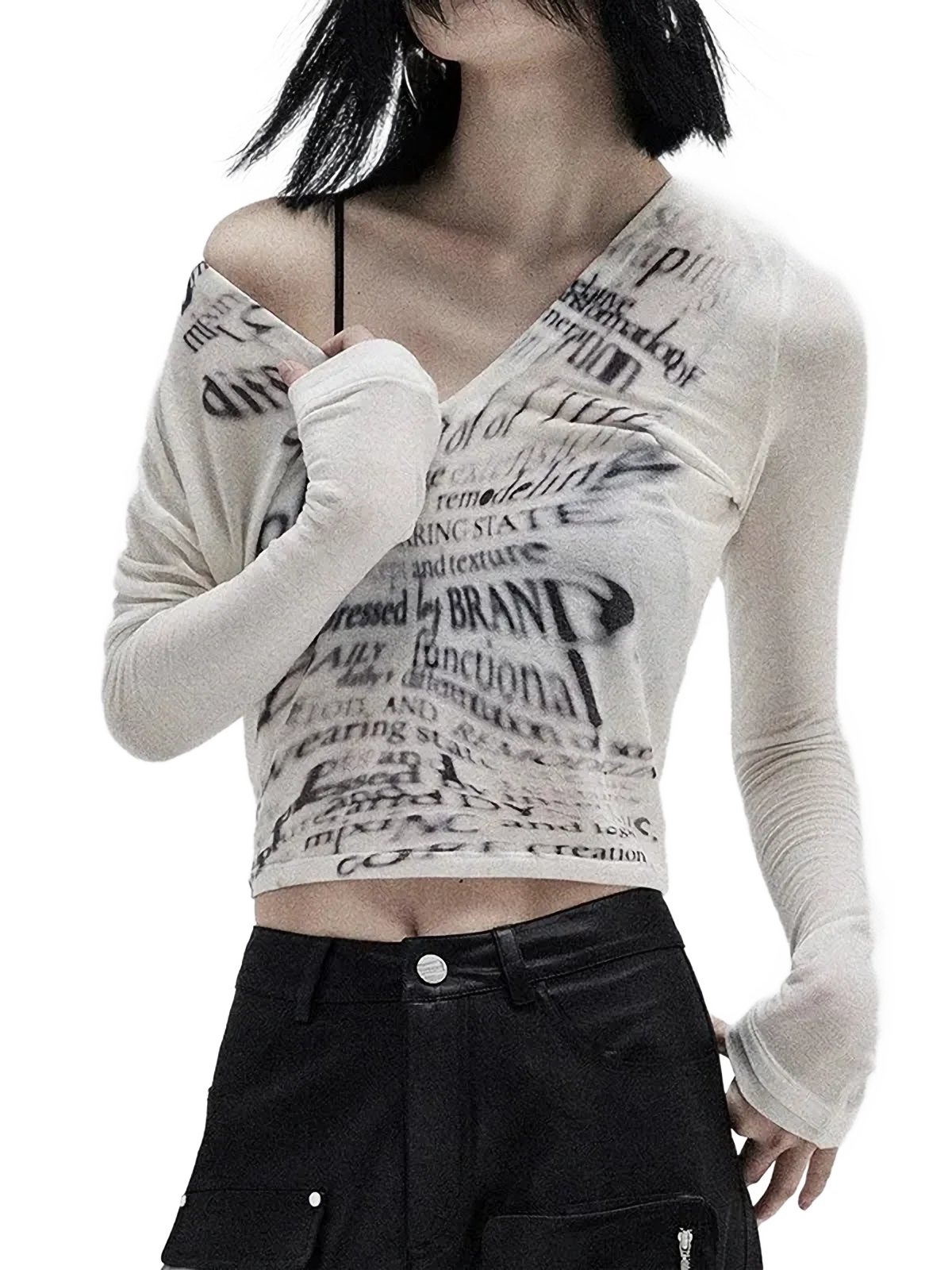 'Punk' Deep Cut Cropped Long Sleeve Tee - Image 3