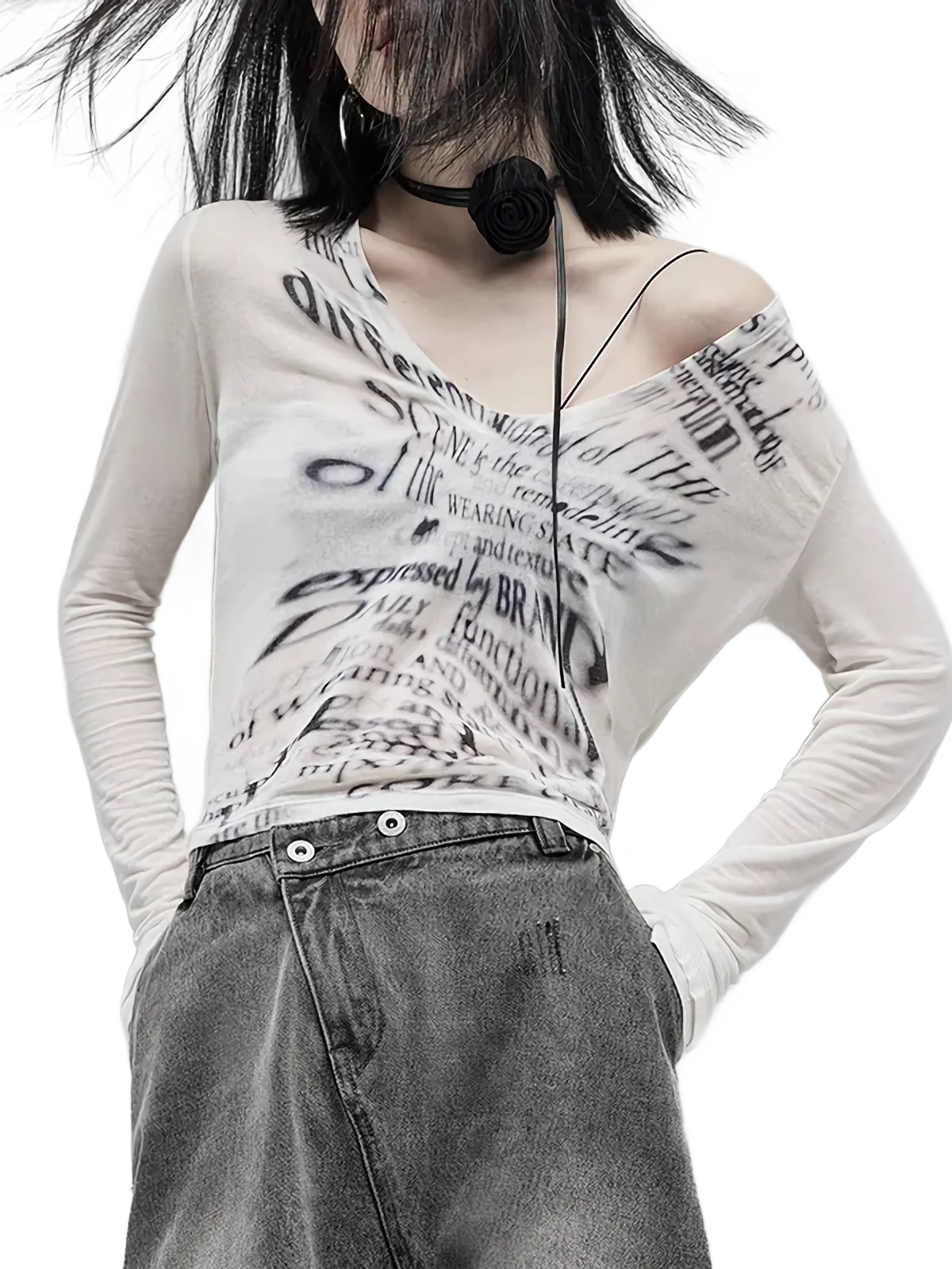 'Punk' Deep Cut Cropped Long Sleeve Tee - Image 4