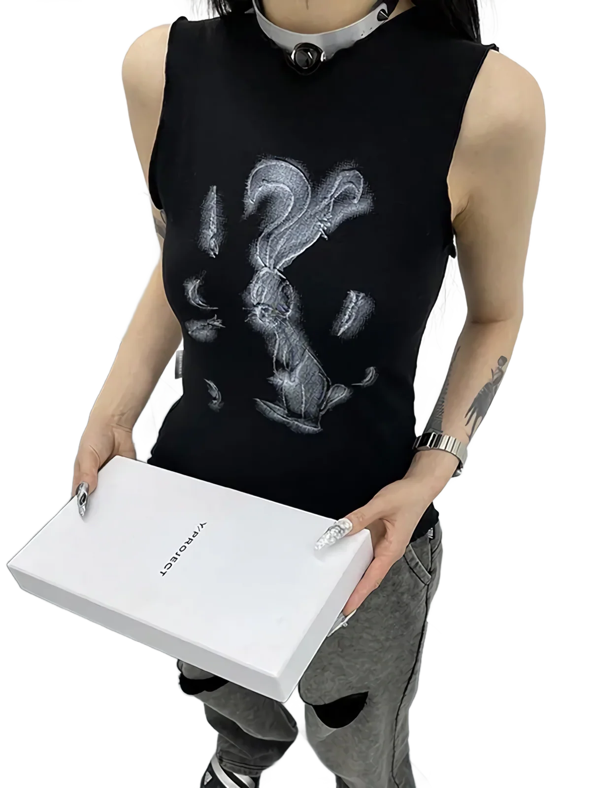 Rabbit Print Sleeveless Cotton Tee - Image 2