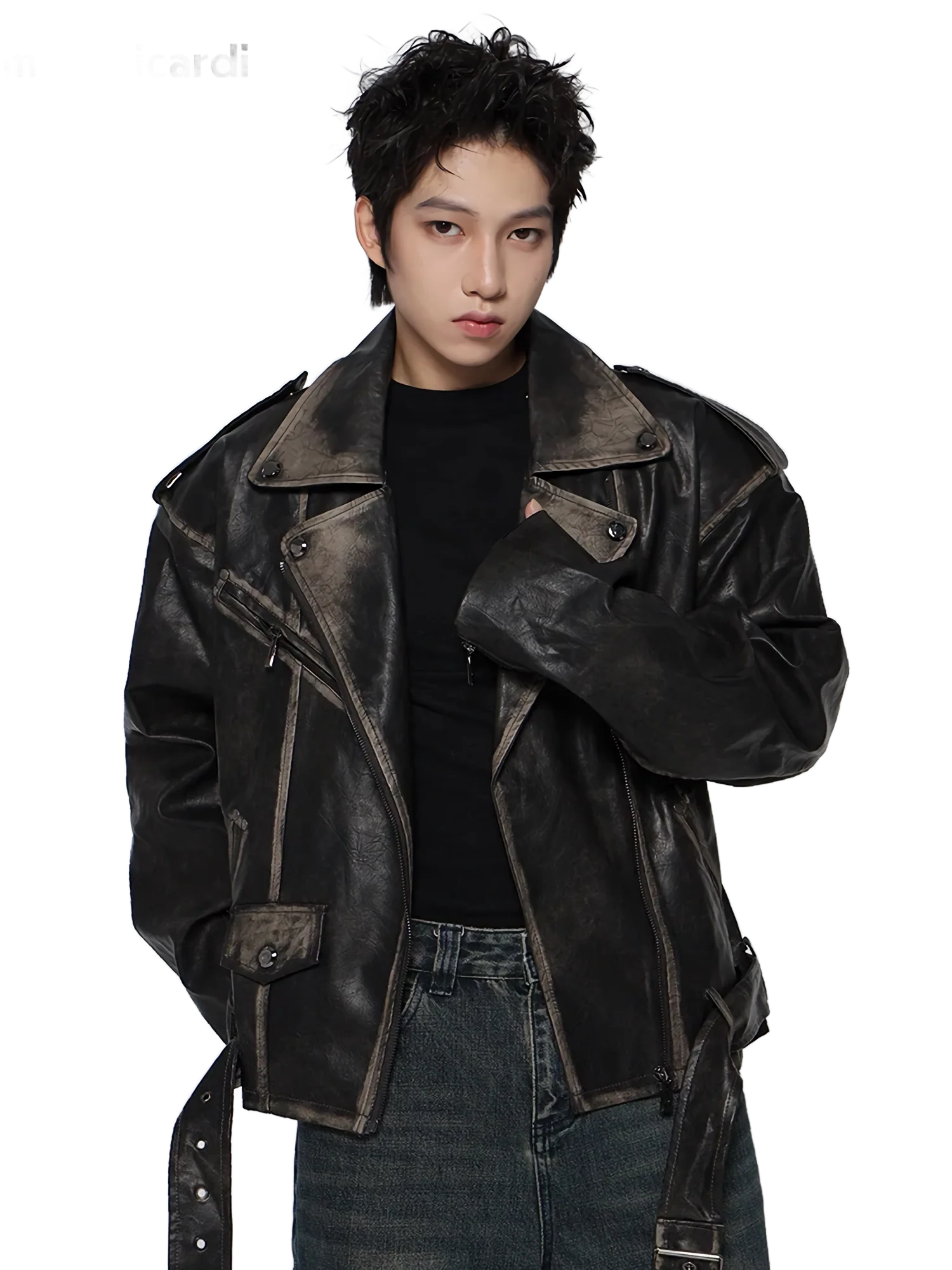 'Raider' Belted Leather Jacket