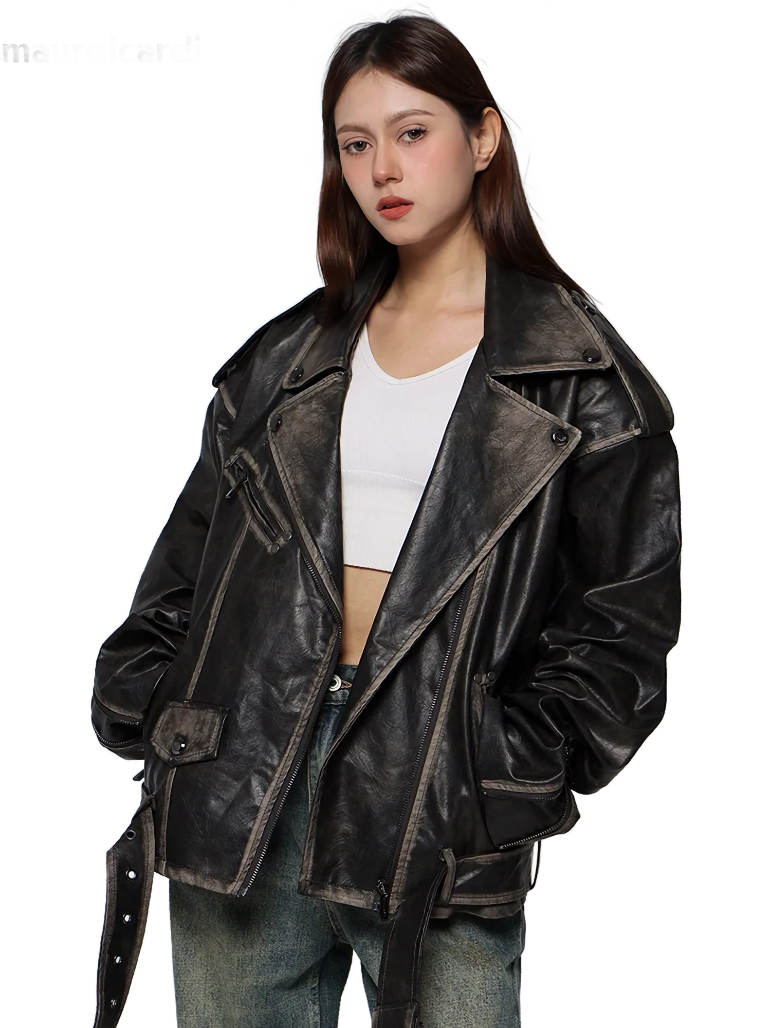 'Raider' Belted Leather Jacket - Image 2