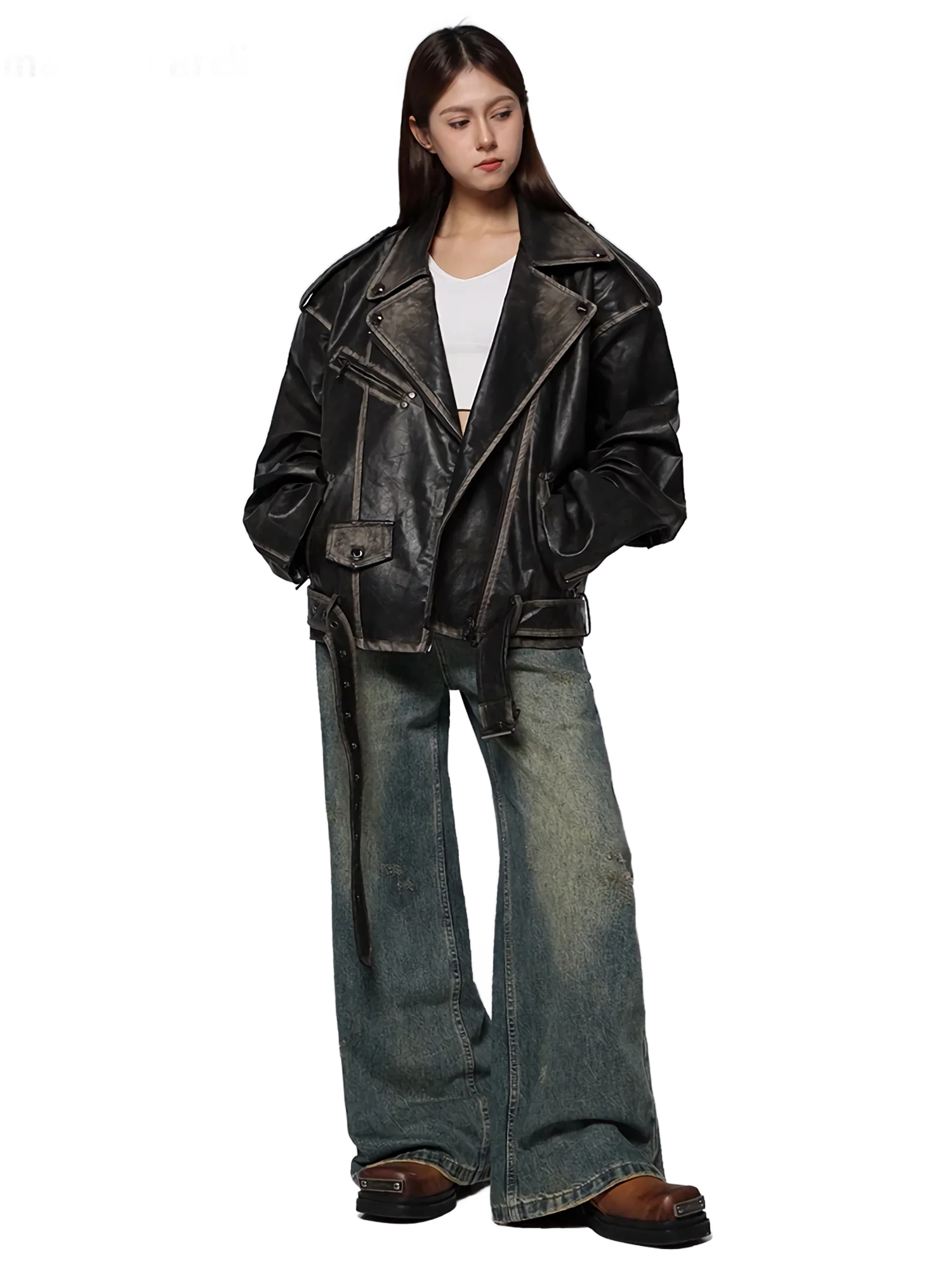 'Raider' Belted Leather Jacket - Image 4