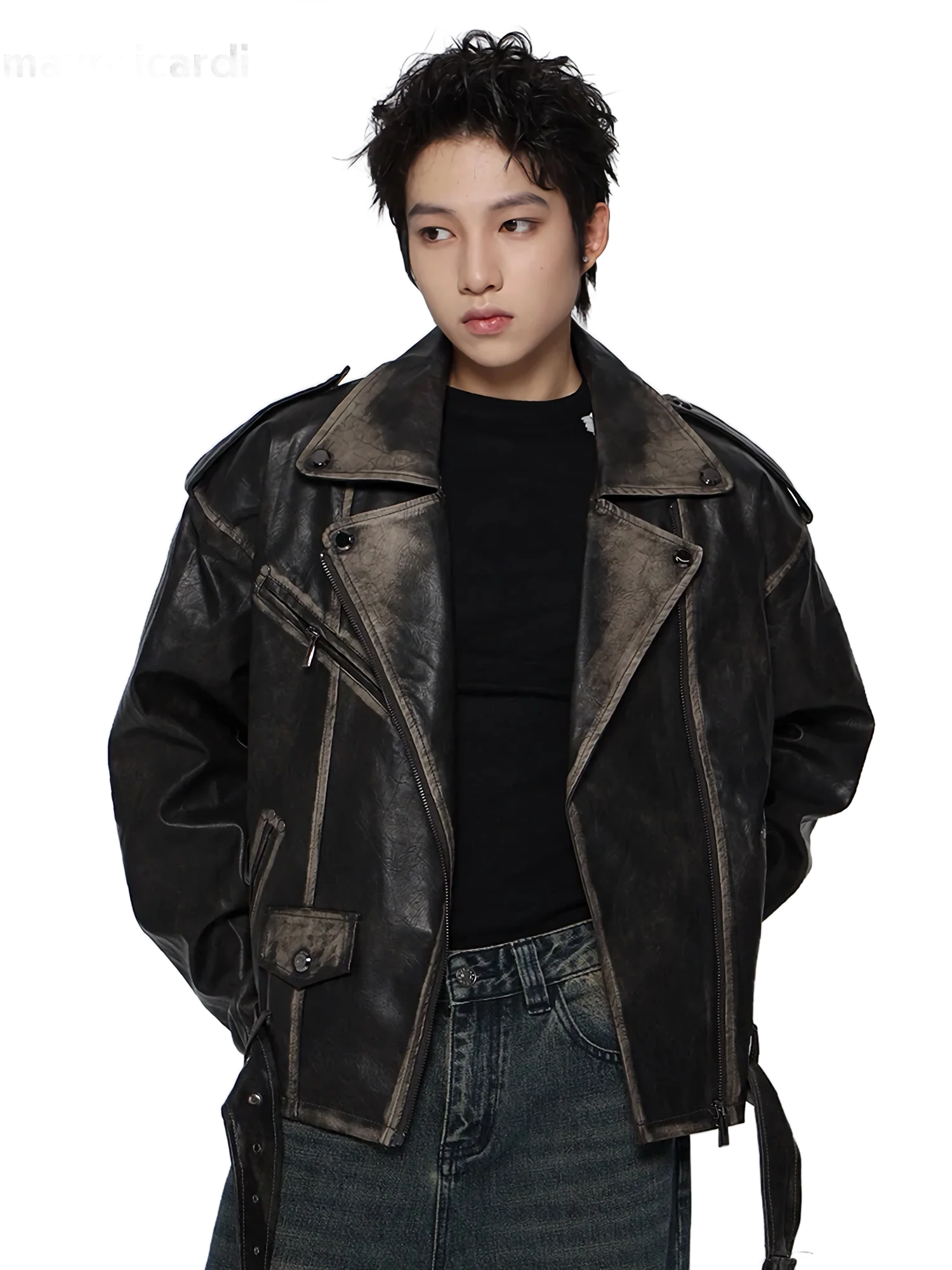 'Raider' Belted Leather Jacket - Image 6