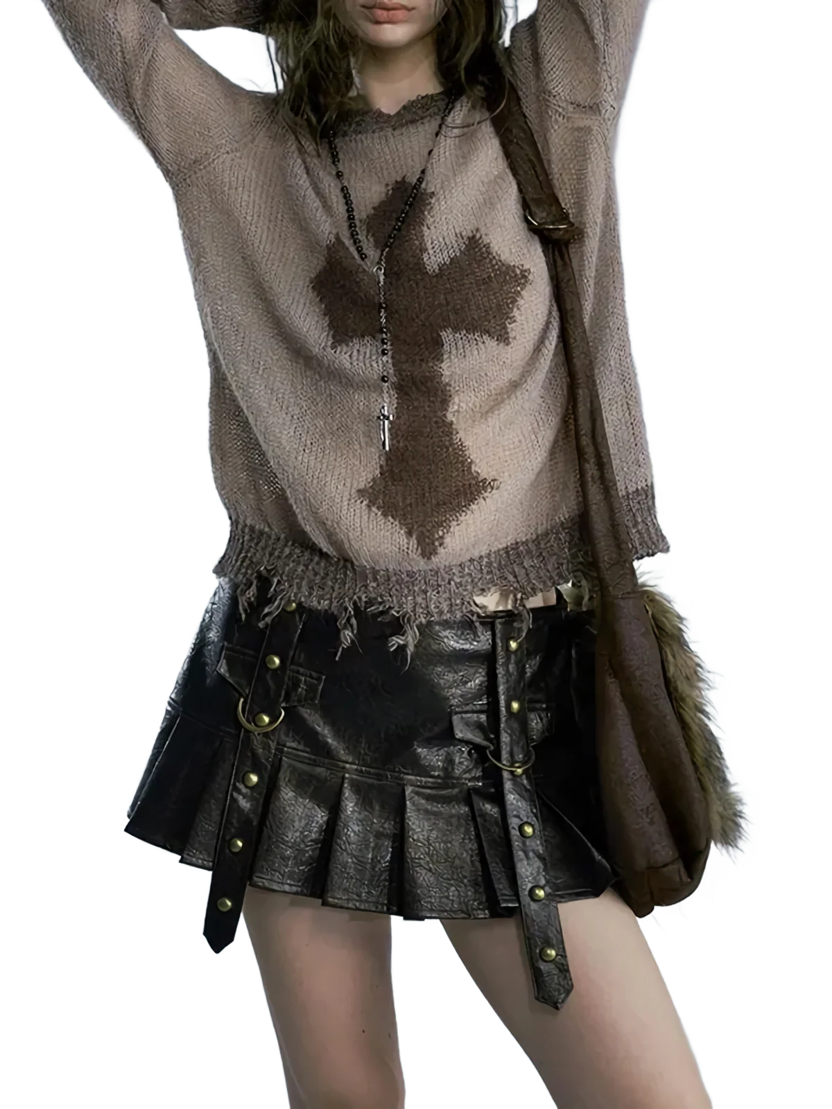 Rebel Queen Rivet Leather Skirt - Image 4