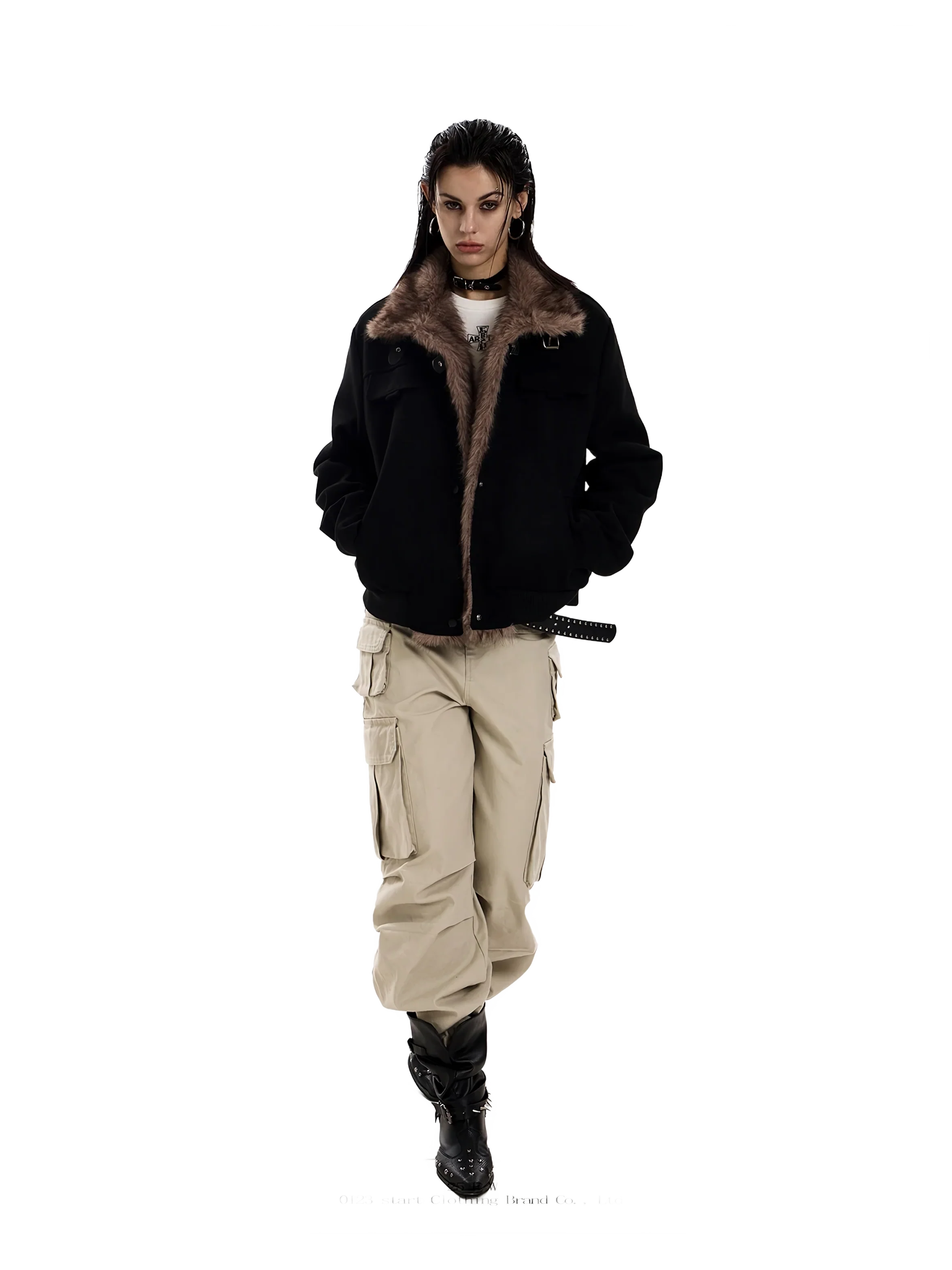 'Reckoning' Suede Fur-Trim Stand Collar Jacket - Image 5