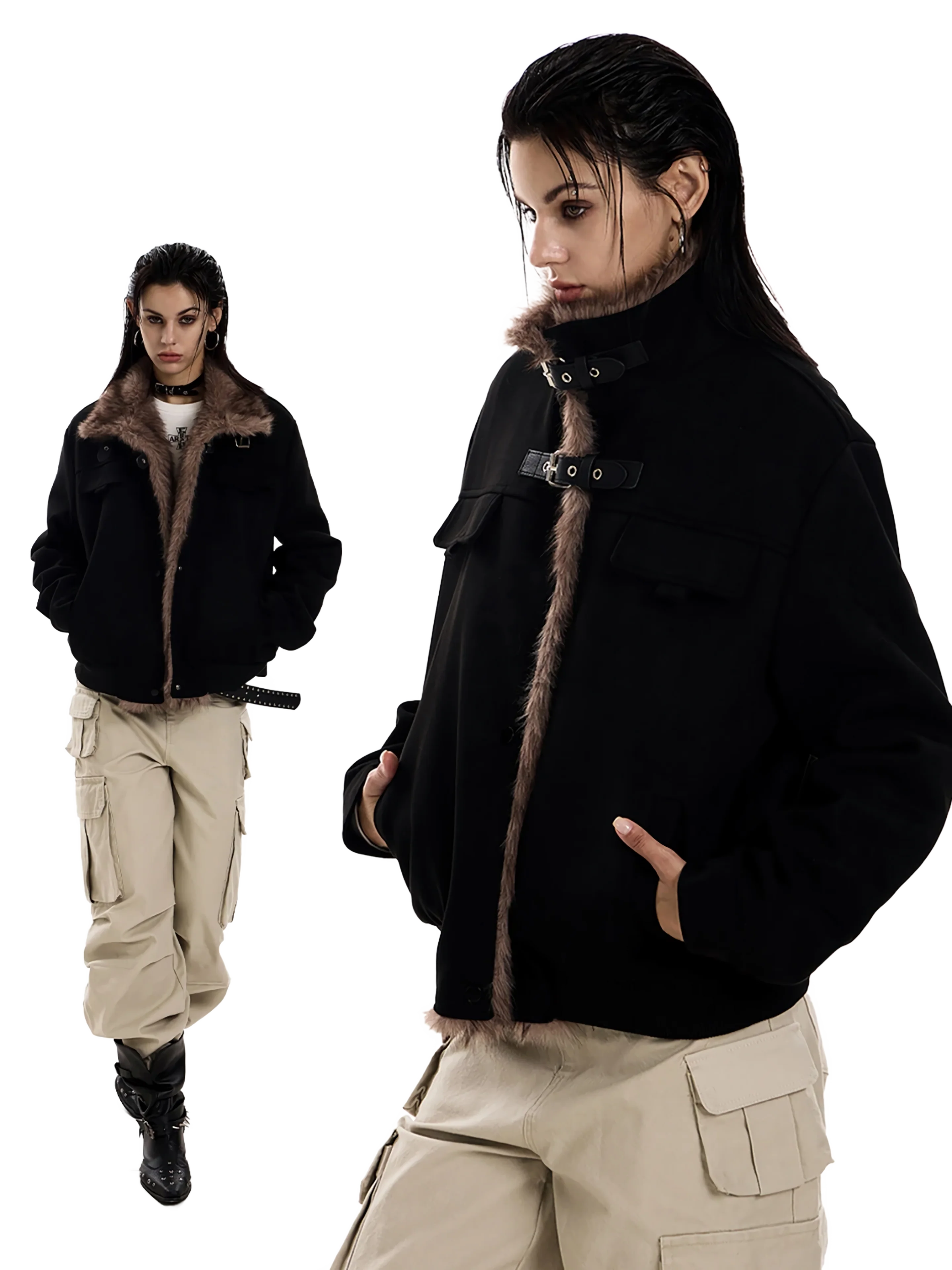 'Reckoning' Suede Fur-Trim Stand Collar Jacket - Image 6