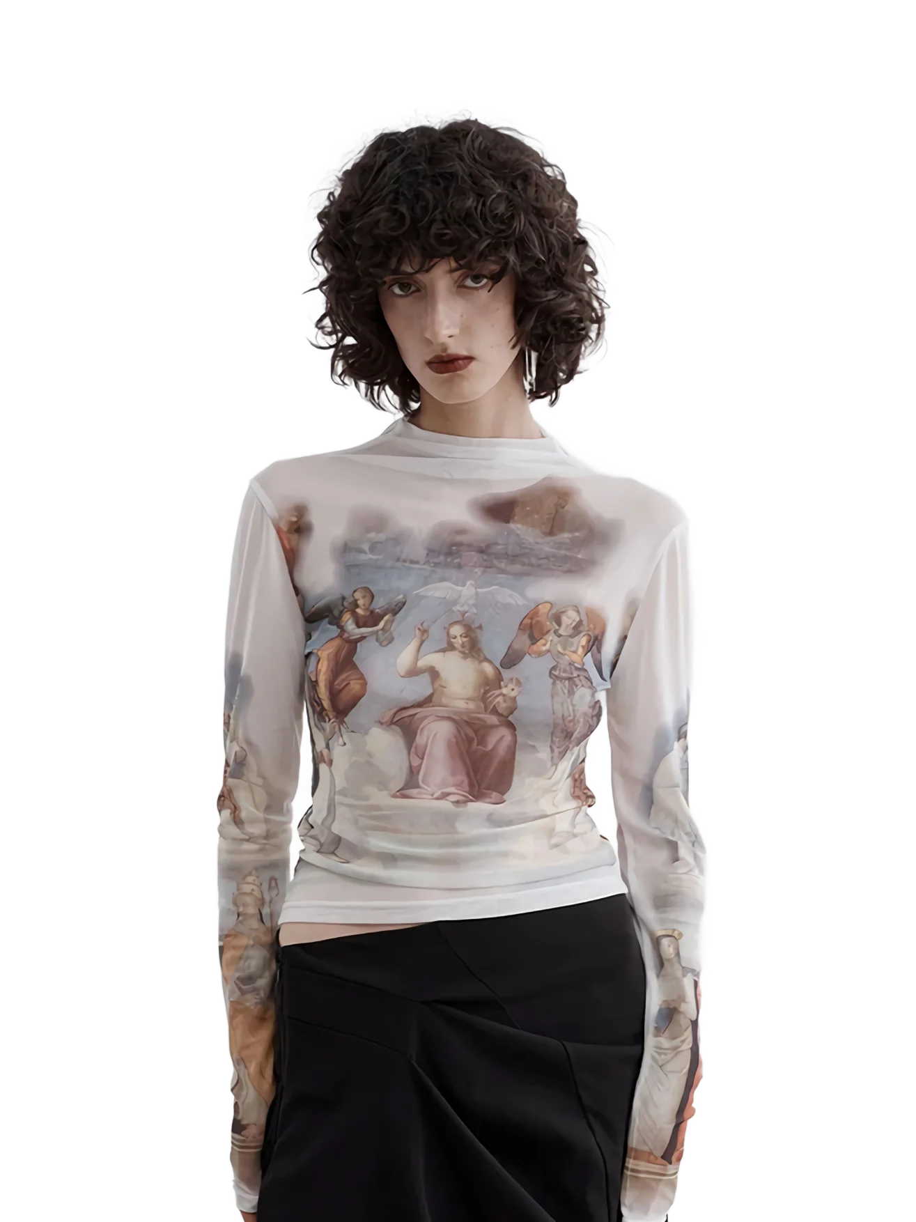 Renaissance Print Mesh Long Sleeve Tee