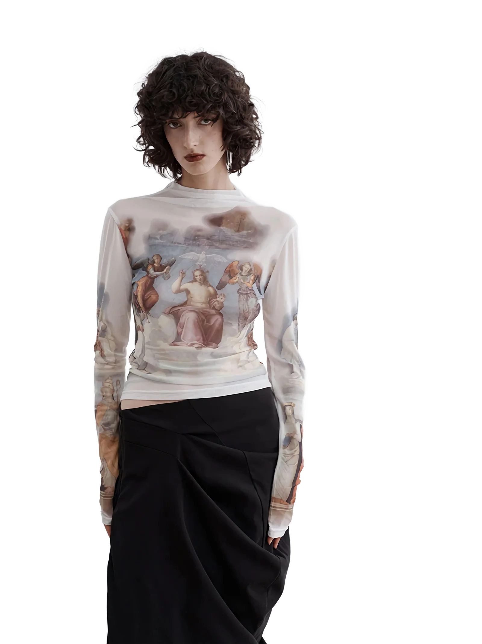 Renaissance Print Mesh Long Sleeve Tee - Image 3