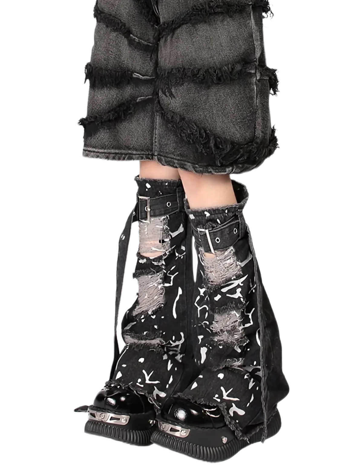 'Rend' Abstract Shredded Denim Leg Warmers