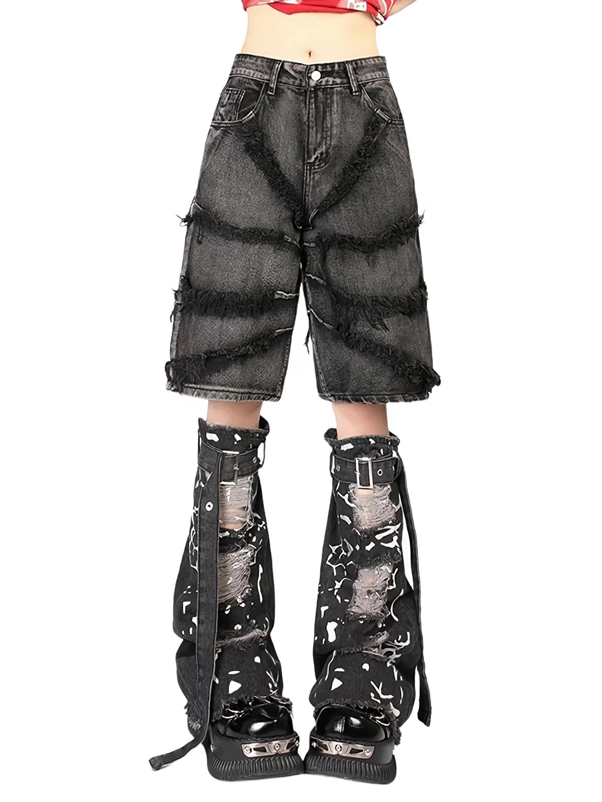'Rend' Abstract Shredded Denim Leg Warmers - Image 2
