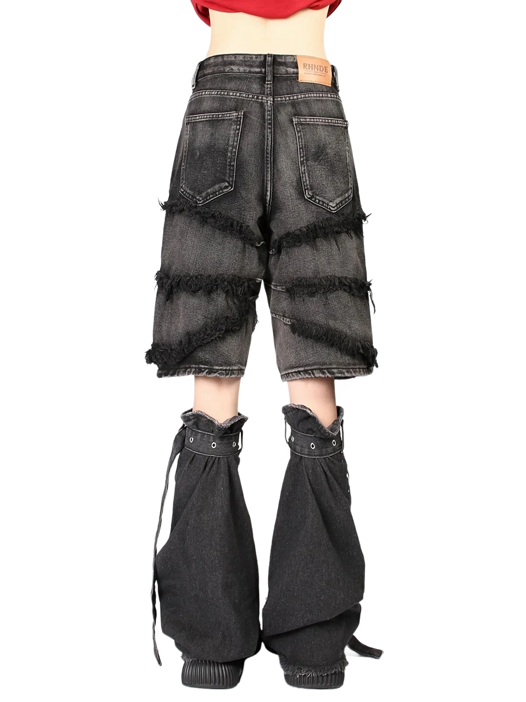 'Rend' Abstract Shredded Denim Leg Warmers - Image 4