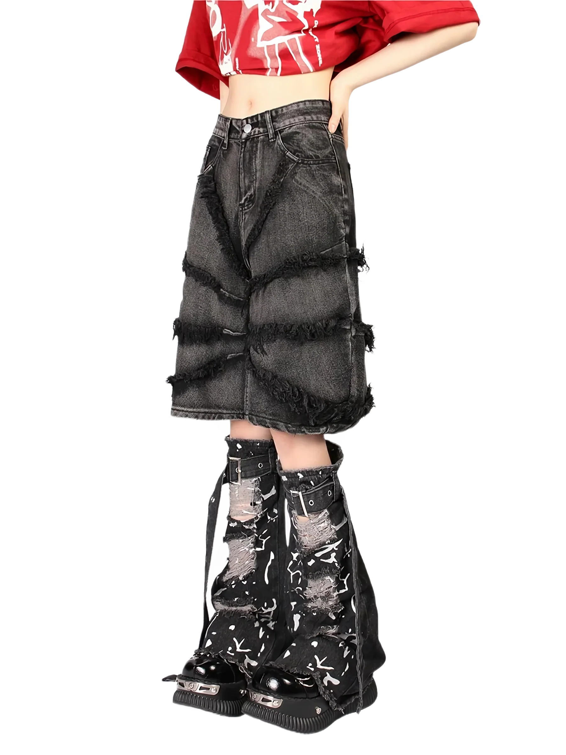'Rend' Abstract Shredded Denim Leg Warmers - Image 5