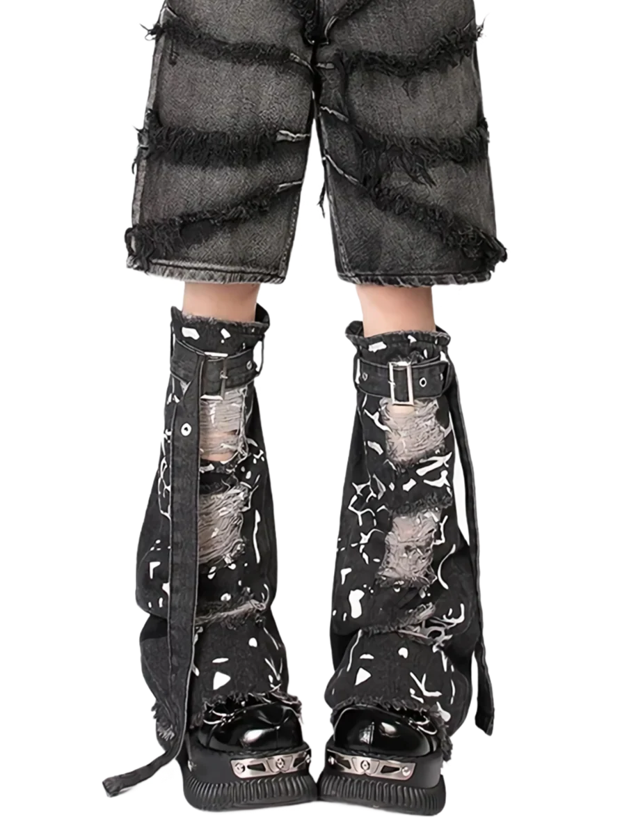 'Rend' Abstract Shredded Denim Leg Warmers - Image 6