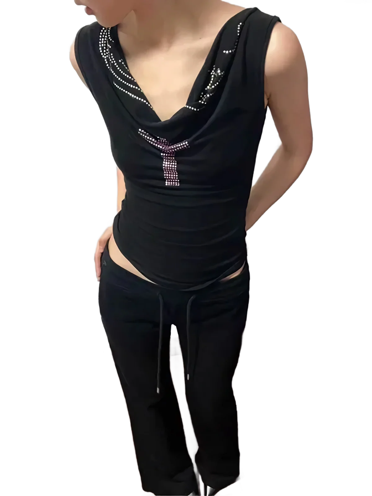 Rhinestone Cross Loose Collar Tank - Image 2
