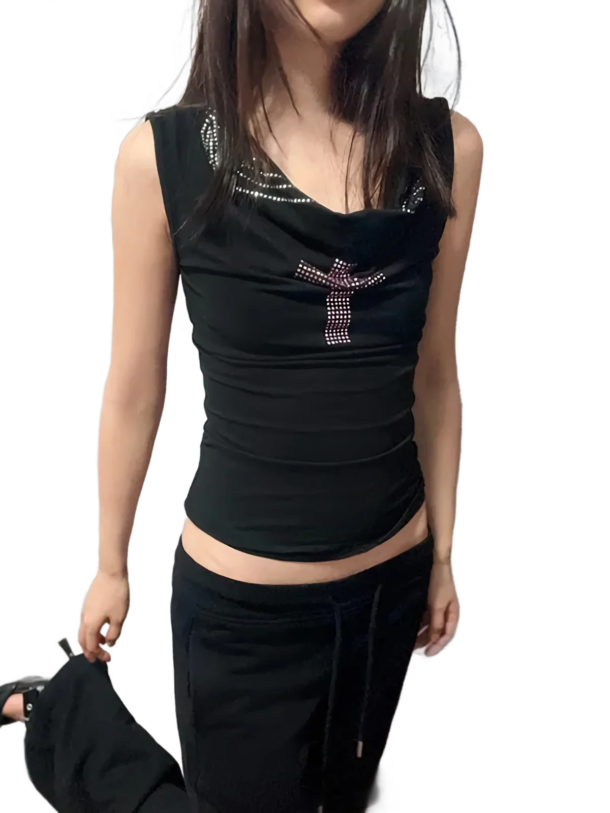 Rhinestone Cross Loose Collar Tank - Image 4