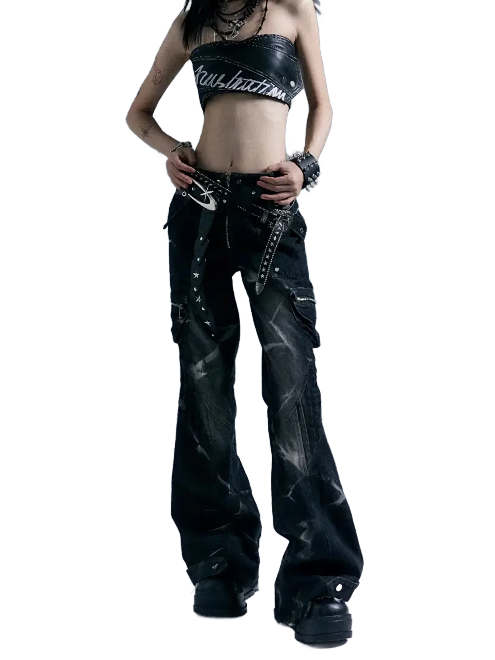 'Riot' Washed Denim Cargo Jeans - Image 3