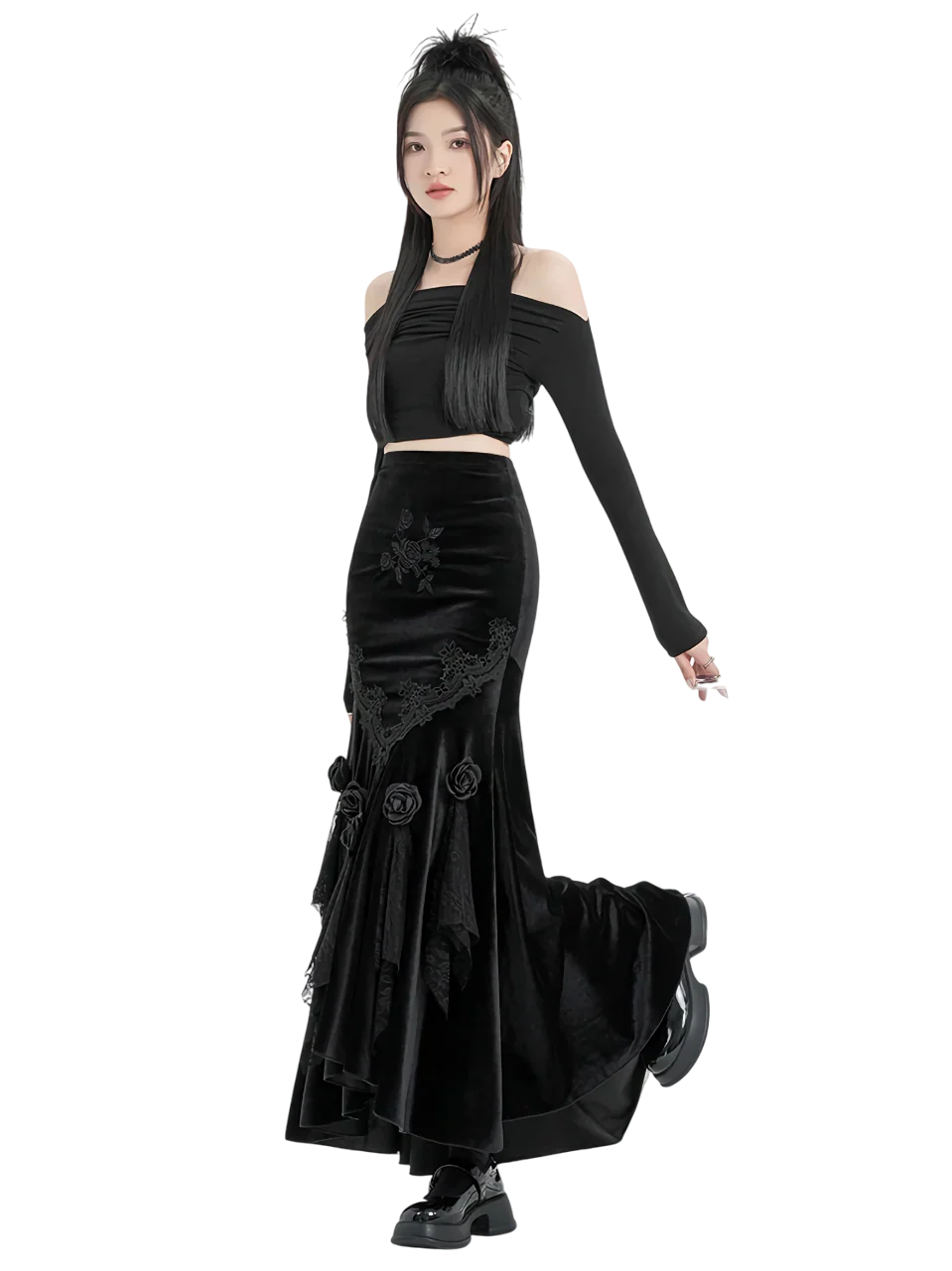 'Rosa' Black Velvet Maxi Skirt