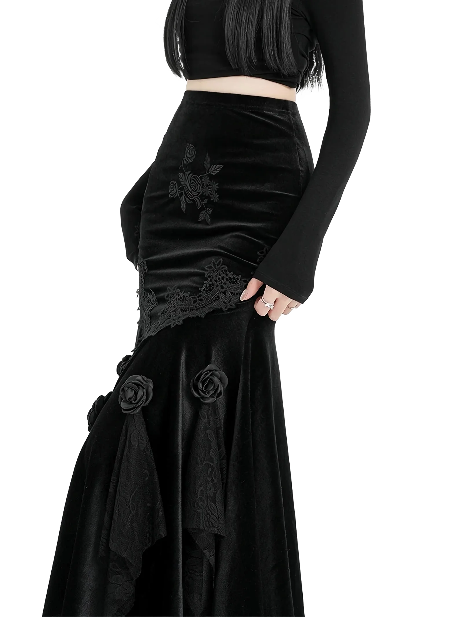 'Rosa' Black Velvet Maxi Skirt - Image 2