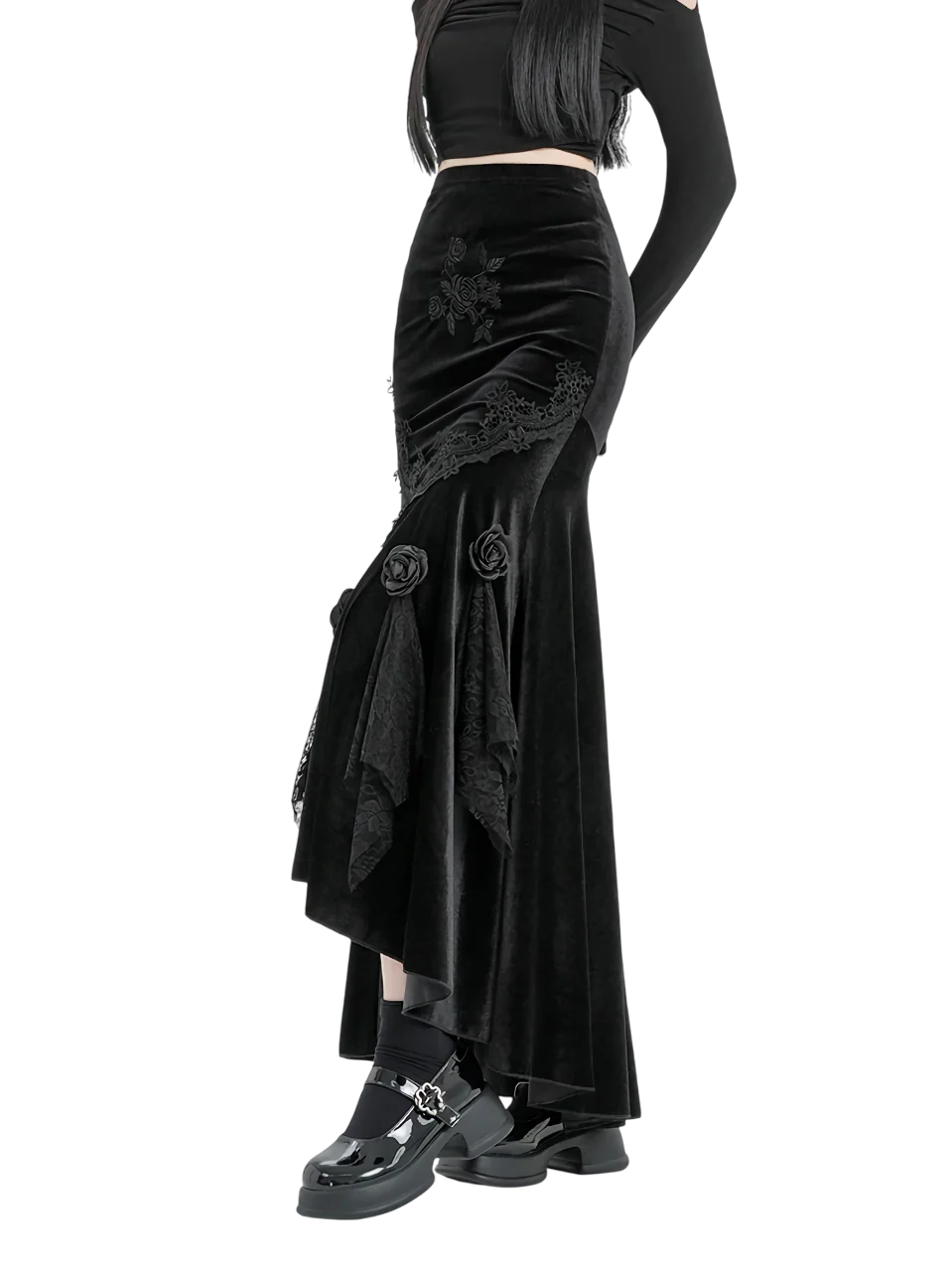 'Rosa' Black Velvet Maxi Skirt - Image 3