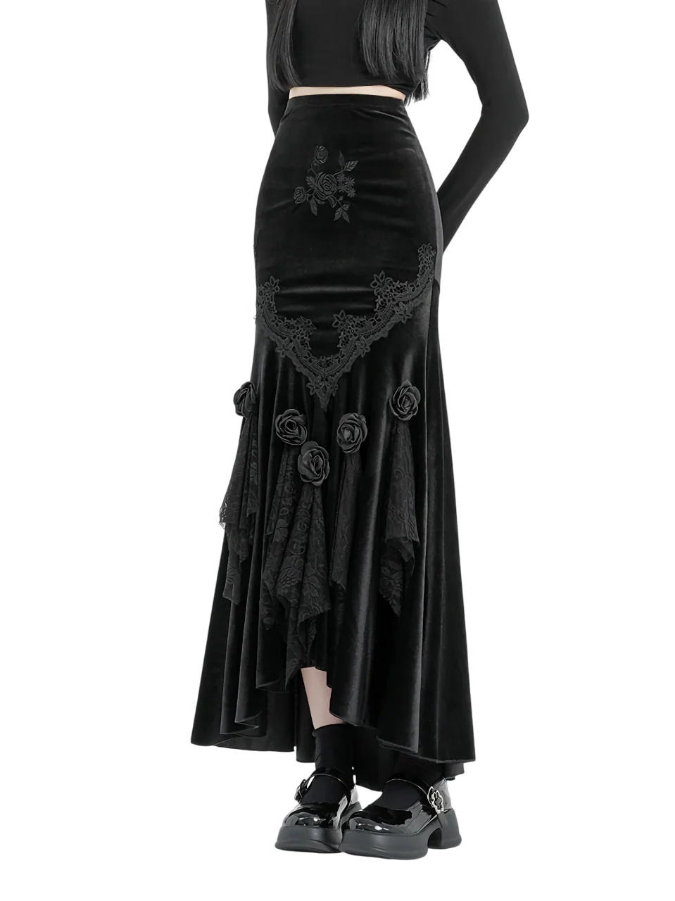 'Rosa' Black Velvet Maxi Skirt - Image 4