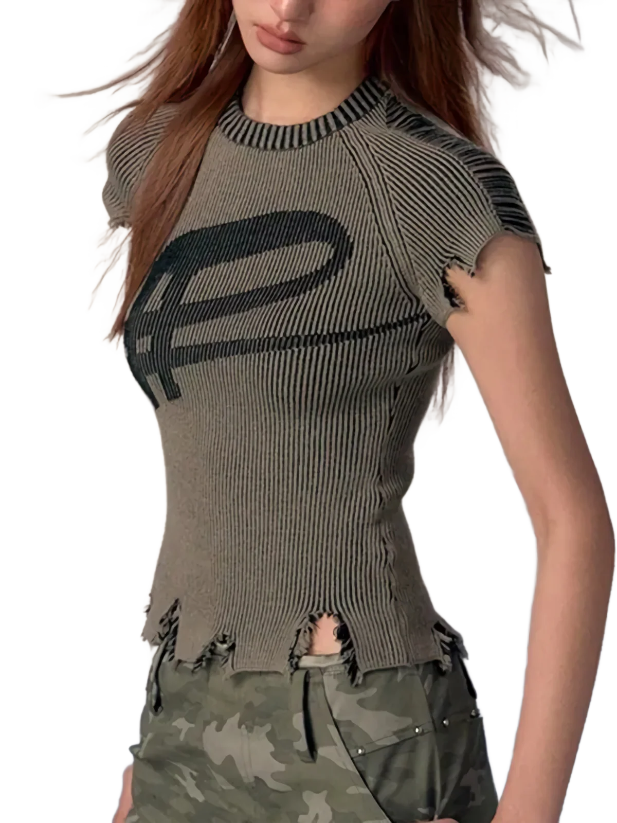 'Royal' Distressed Knit Crop Tee - Image 4