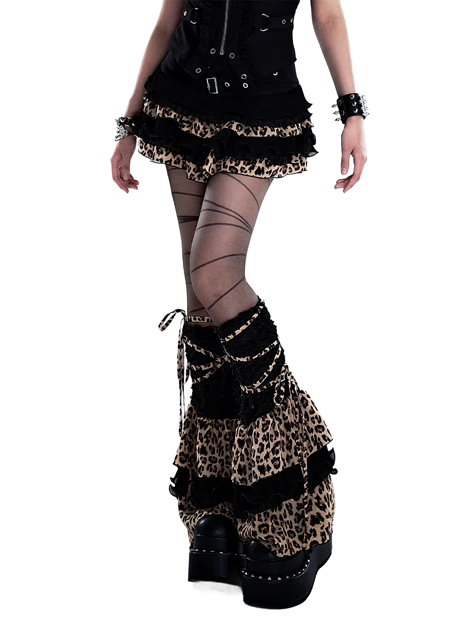 Ruffled Leopard Print Leg Warmers - Image 2