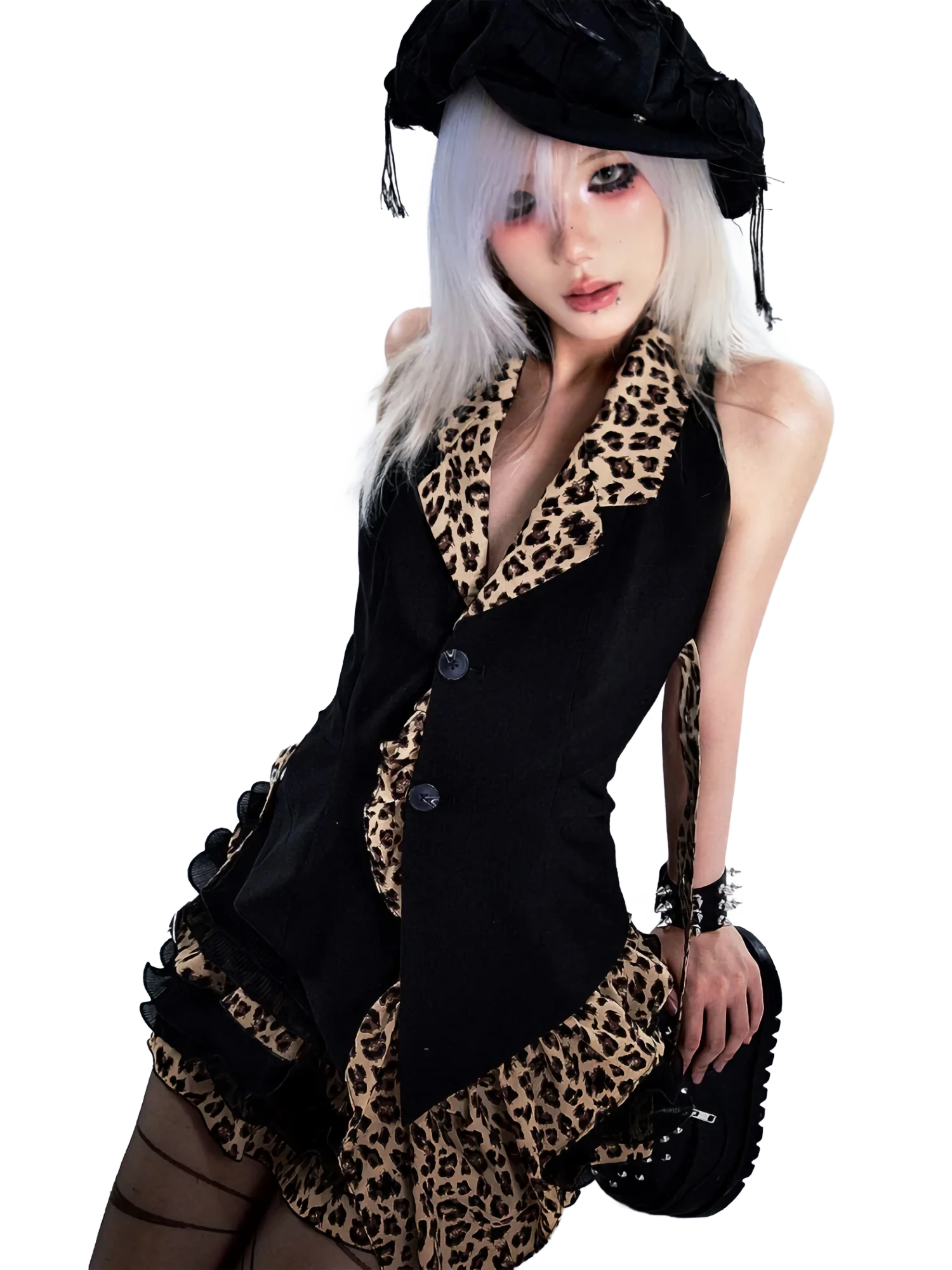 Ruffled Leopard Print Mini Dress - Image 5