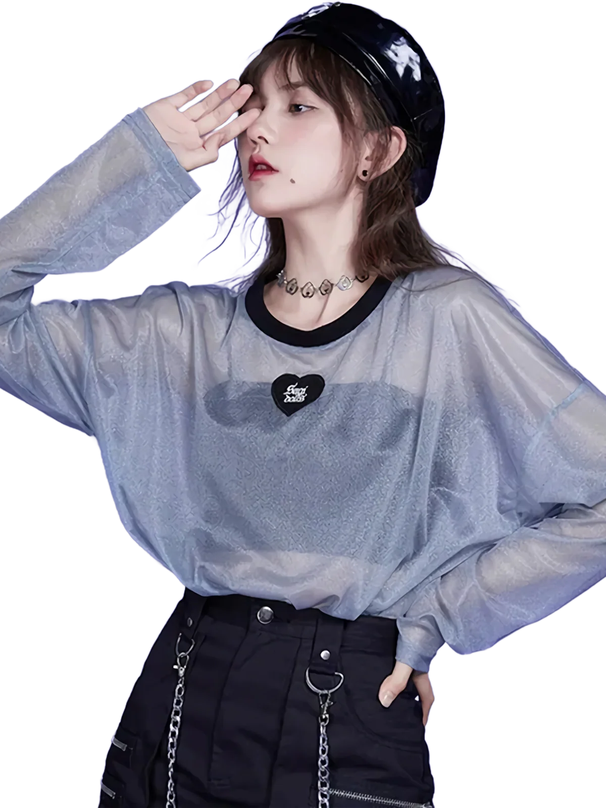 'Sagi' Sheer Mesh Long Sleeve Tee - Image 2