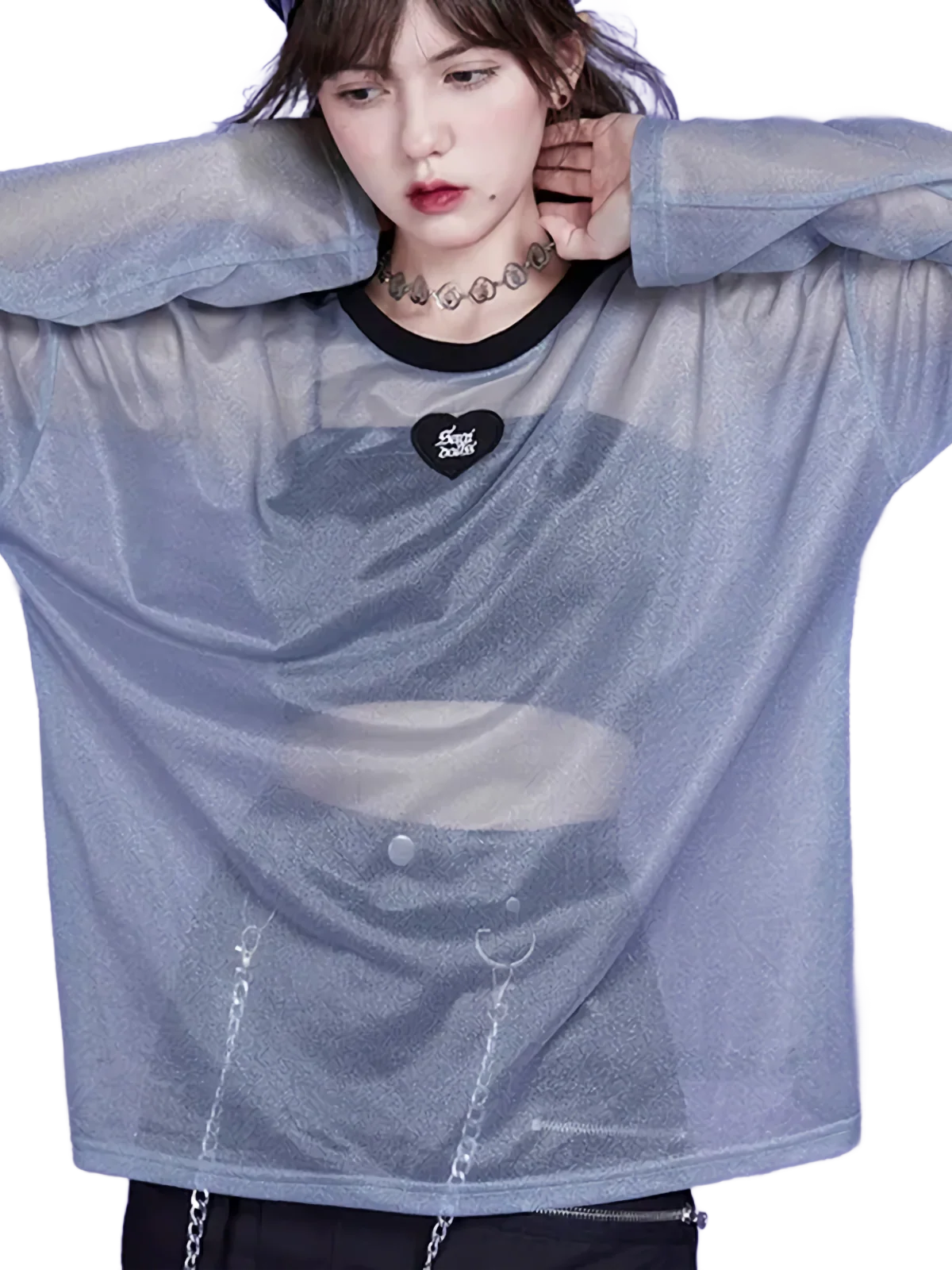 'Sagi' Sheer Mesh Long Sleeve Tee - Image 3