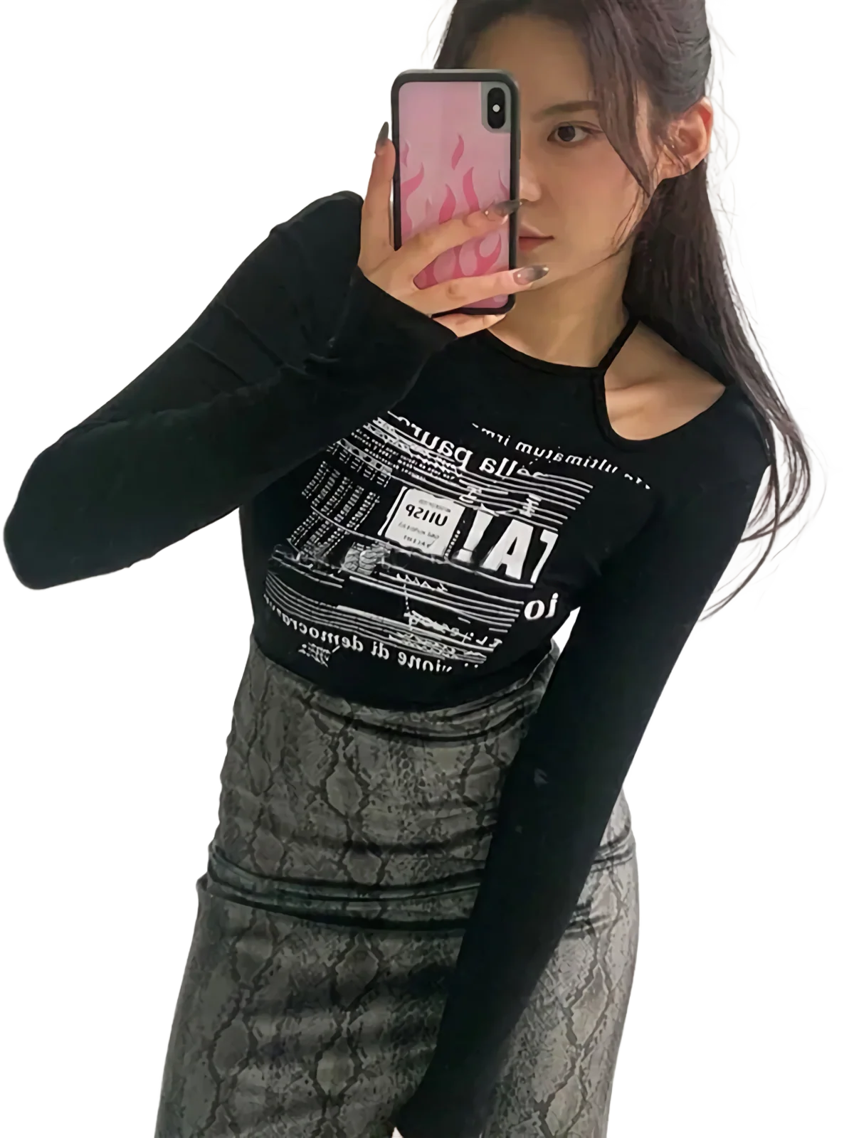 'Seoul Nights' Custom Print Long Sleeve Crop Tee - Image 4