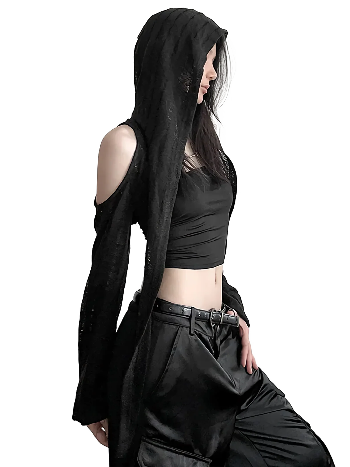 'Shadow' Open Shoulder Long Sleeve Hooded Cape
