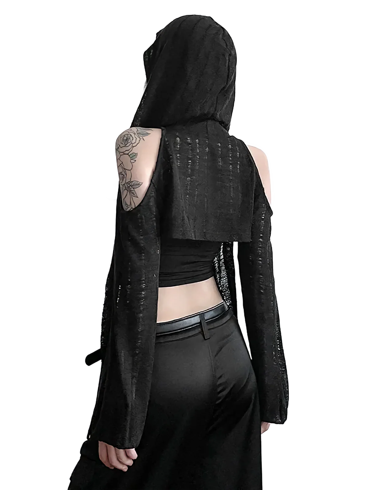'Shadow' Open Shoulder Long Sleeve Hooded Cape - Image 2