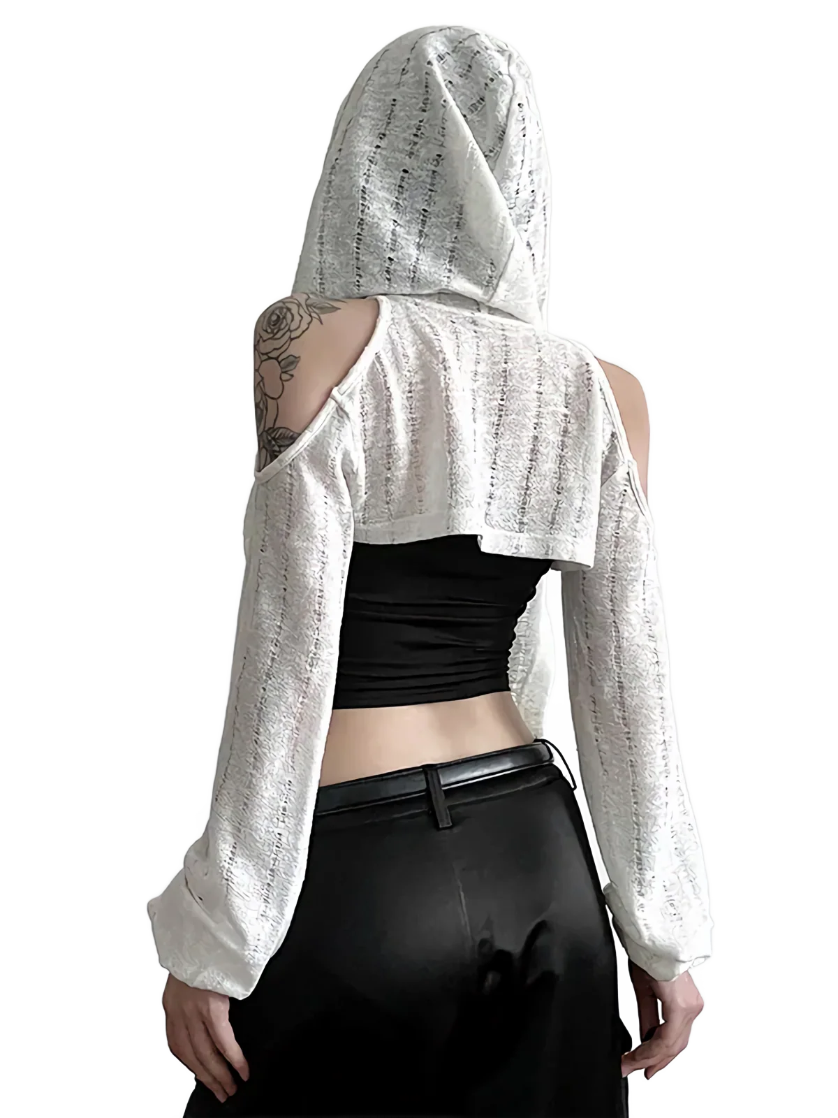 'Shadow' Open Shoulder Long Sleeve Hooded Cape - Image 6
