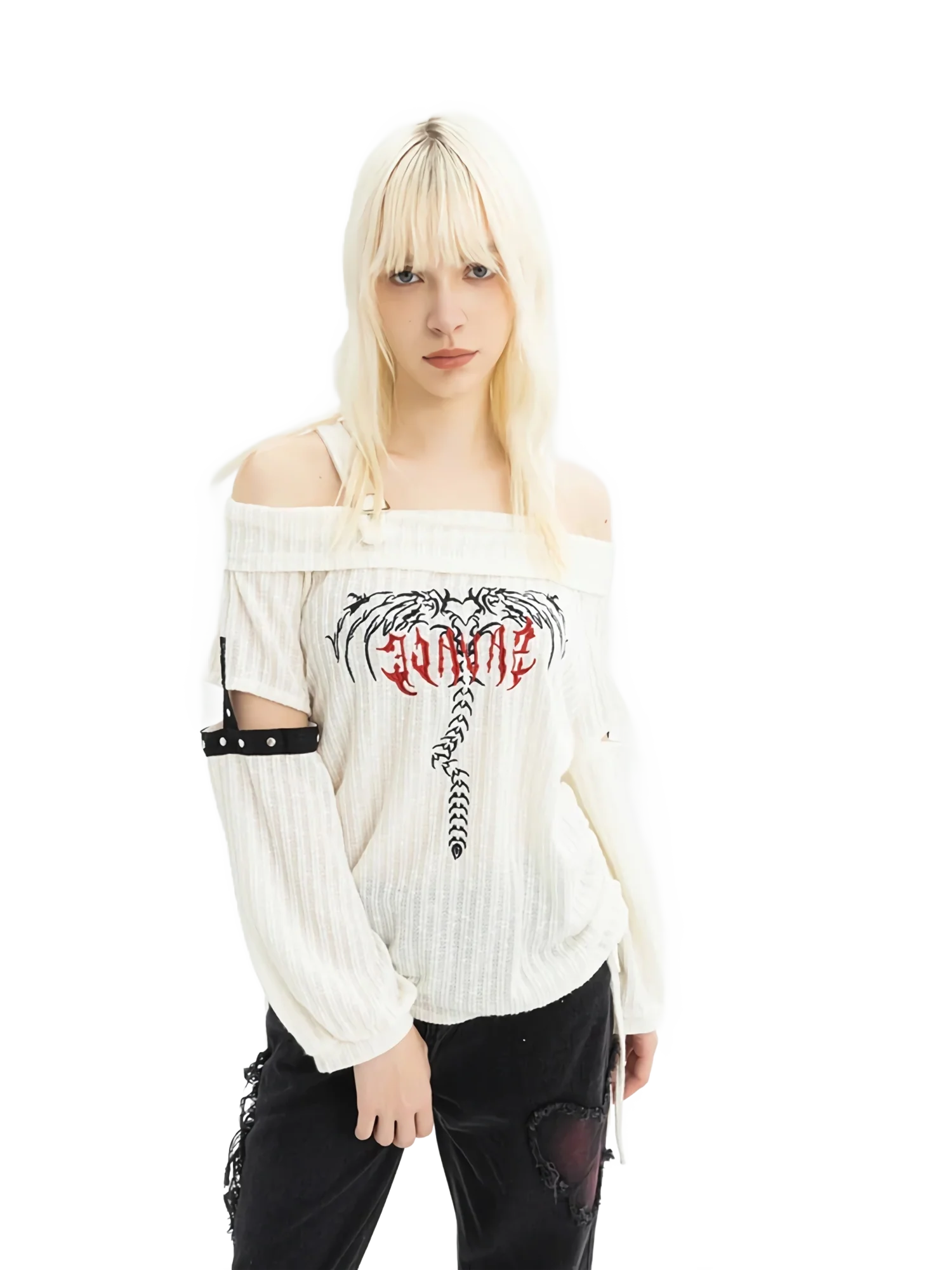 'Shadowfang' Off-Shoulder Ribbed Knit Sweater - Image 4