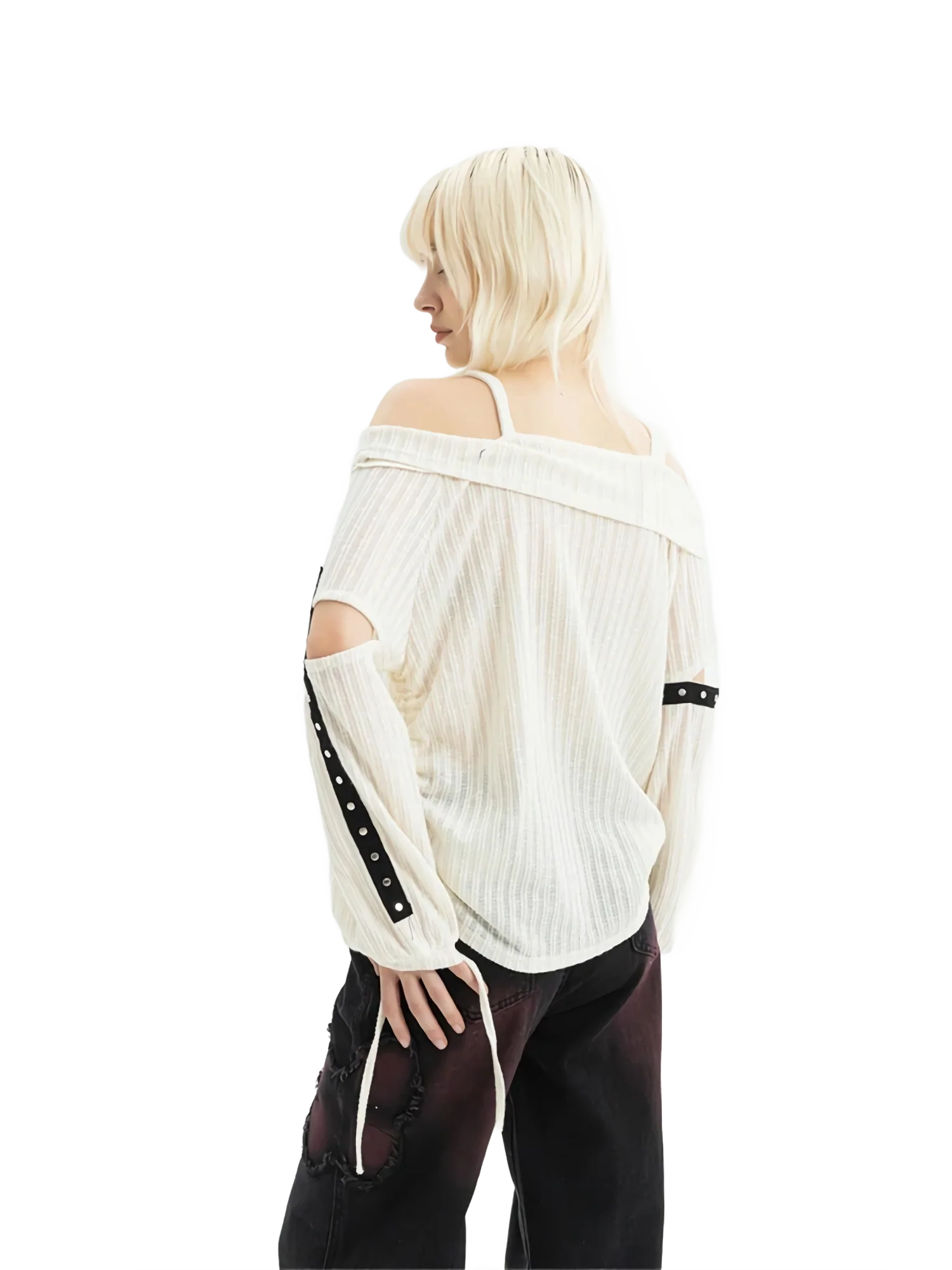 'Shadowfang' Off-Shoulder Ribbed Knit Sweater - Image 5