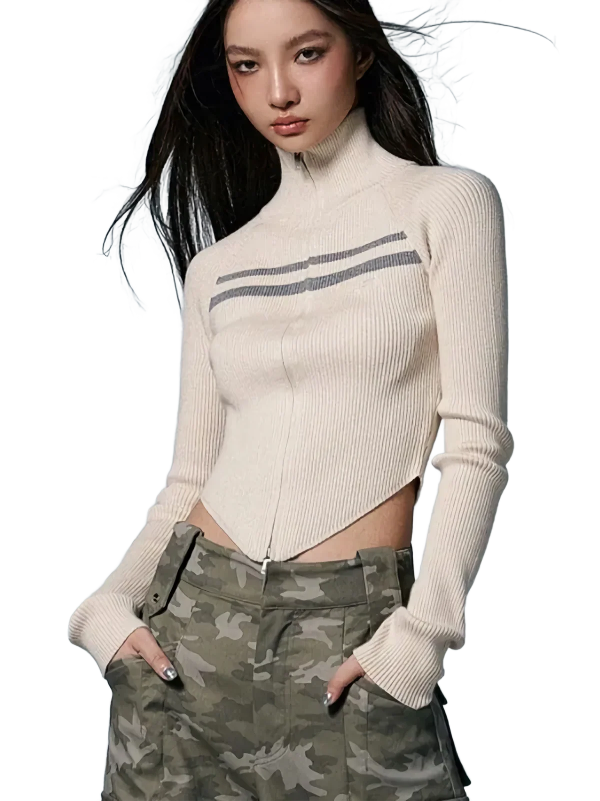 'Skyline' Backless Zip Up Knit Sweater