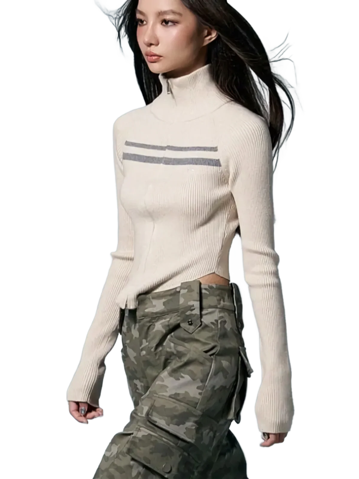 'Skyline' Backless Zip Up Knit Sweater - Image 3