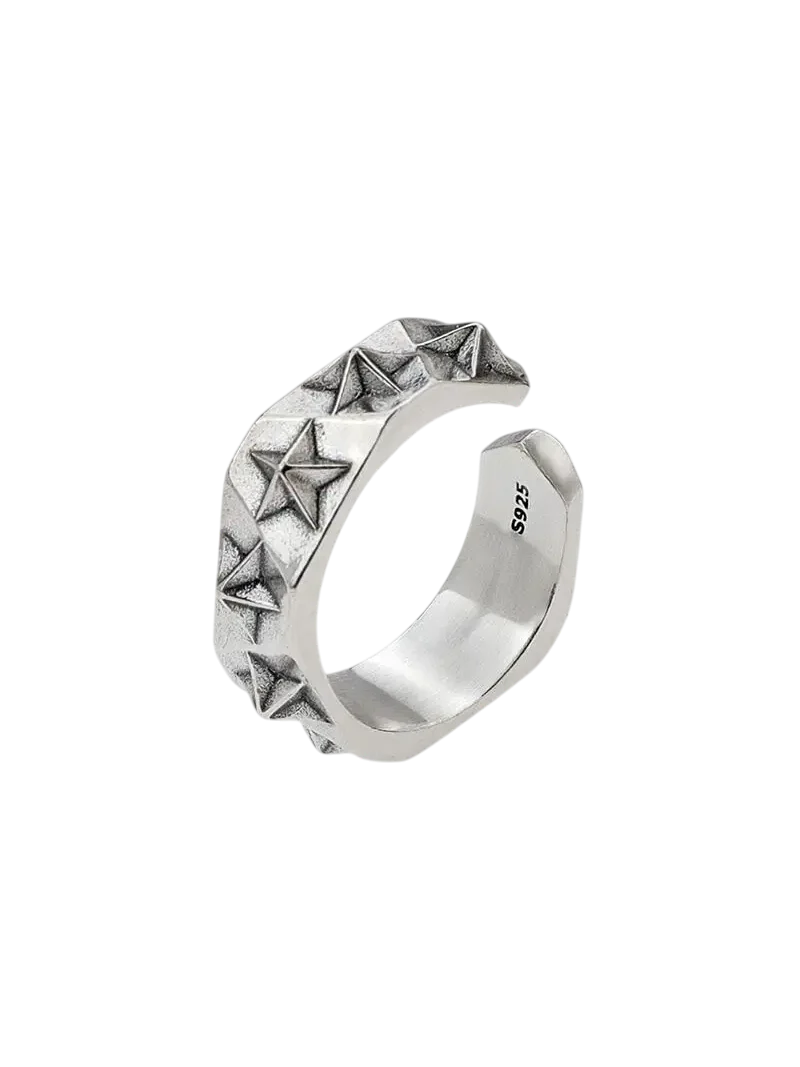 Star Embossed Silver Plated Cuff Ring - Image 2